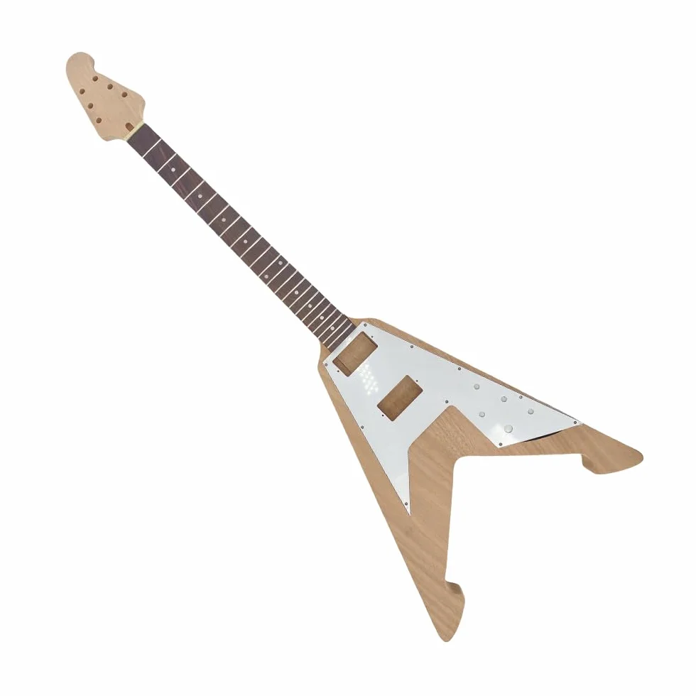 Nowy zestaw do gitary, gryf gitary z 22 progami, 628.65 mm korpus gitary z mahoniu, zestaw znaków kropkowych w stylu Flying V, gryf z drewna rosewood (znak kropkowy)