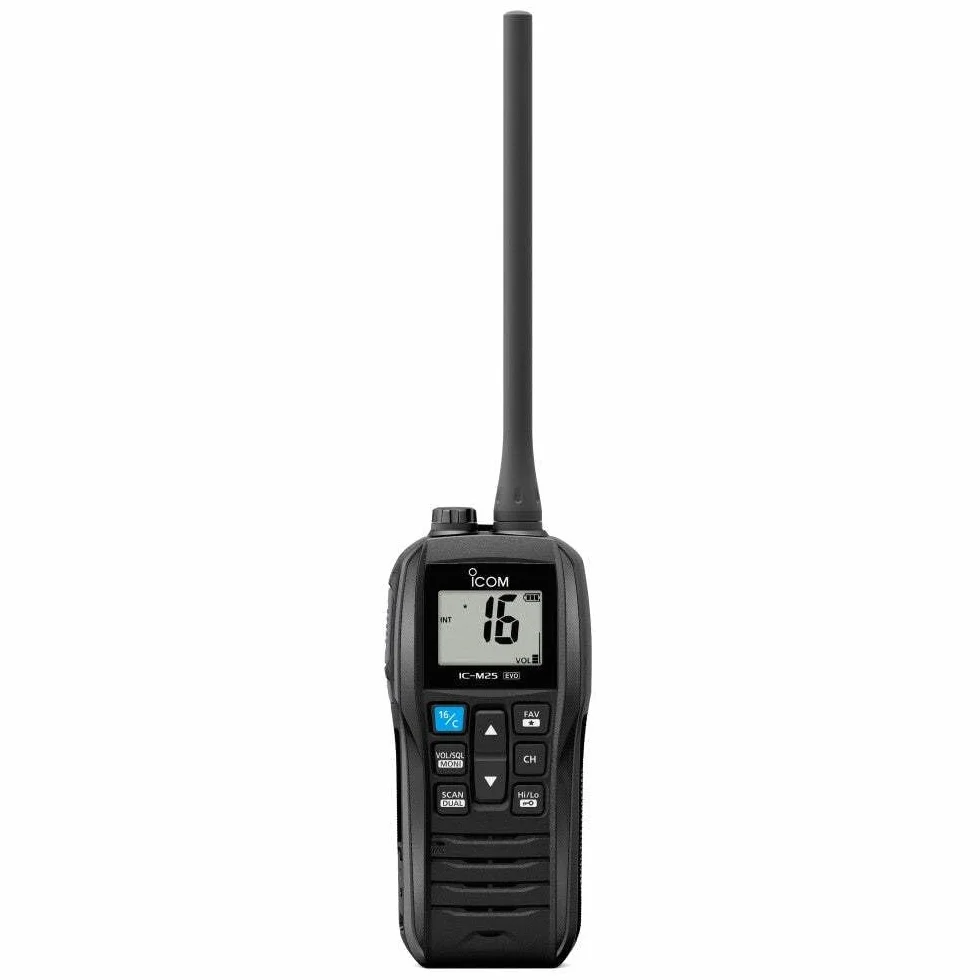 ICOM IC-M25 Euro EVO Marine VHF radio – smukłe, pływające i wodoodporne z ładowaniem USB-C | Ręczne radio dwudrożne morskie, długa żywotność baterii – do żeglowania, kajakarstwa, skuterów wodnych