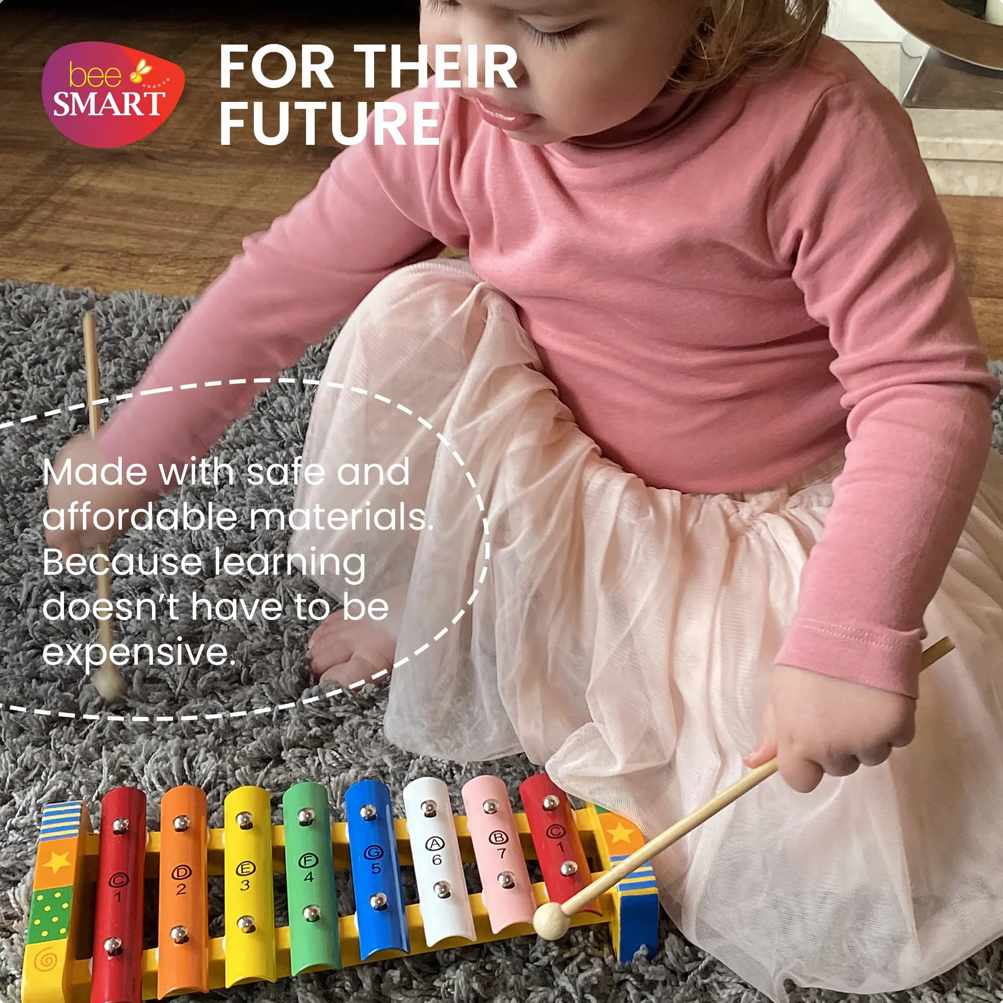 Bee Smart Drewniany ksylofon dla dzieci, instrumenty muzyczne z arkuszami piosenek, tęczowe drewniane glockenspiel dla dzieci, z pudełkiem i młotkiem, zajęcia muzyczne, pomysły na prezenty urodzinowe