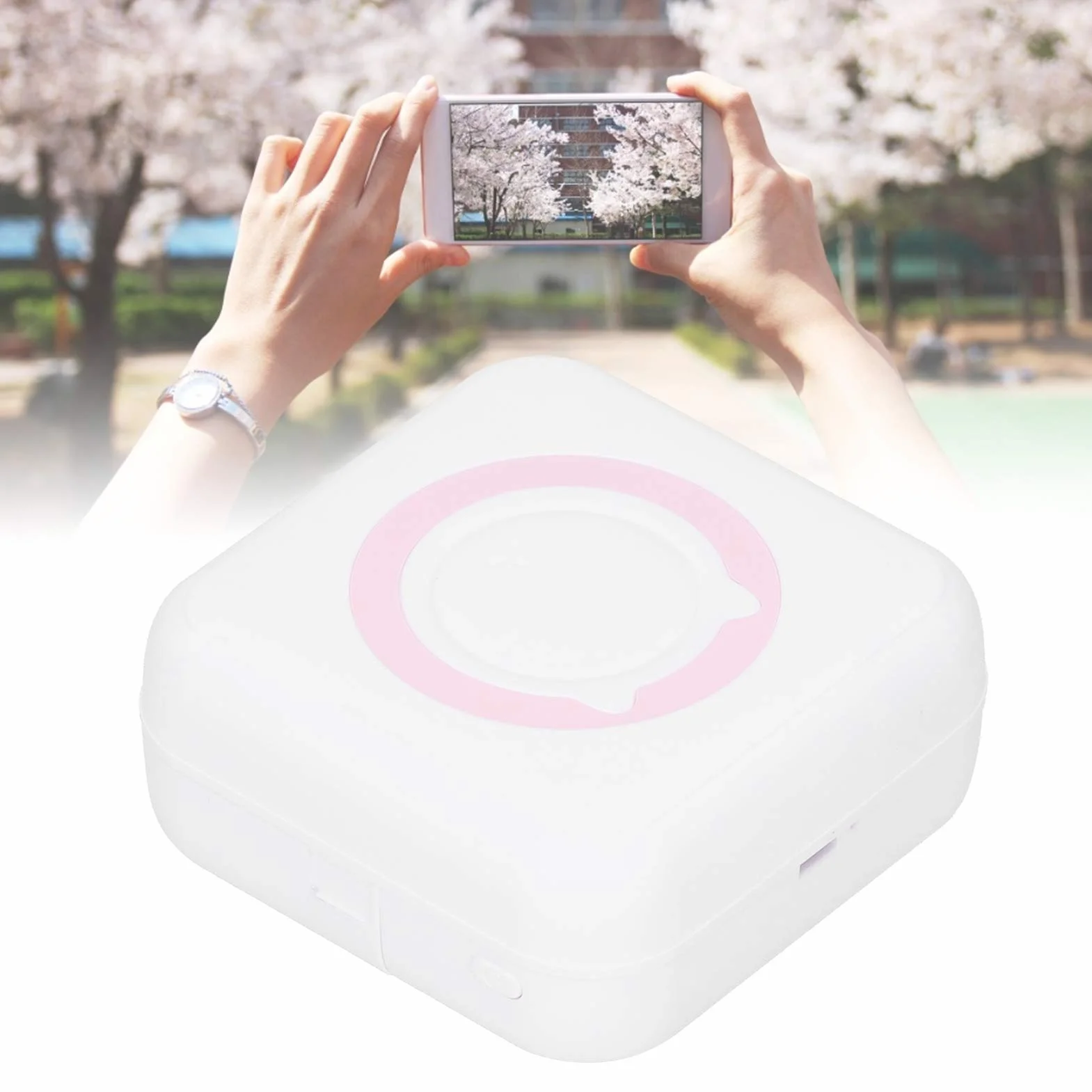 Mini Wielofunkcyjna Drukarka Termiczna, Bezprzewodowa Kieszonkowa Drukarka Mobilna BT, Przenośna Inteligentna Drukarka Zdjęć USB 200 DPI do Wszystkich Smartfonów(Różowy)