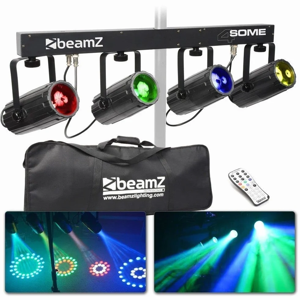 BeamZ 4-SOME Zestaw 4 reflektorów - 228 diod LED, kolory RGBW, moc 50W, z listwą T, torbą ochronną, DMX, idealny do zastosowań mobilnych