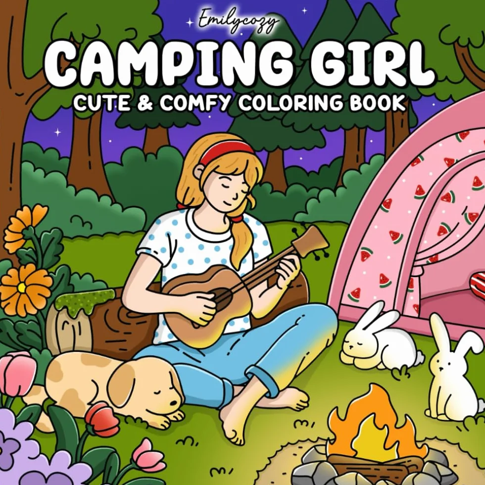Camping Girl: Fun & Relaxing Outdoor Coloring Book for Teens and Adults