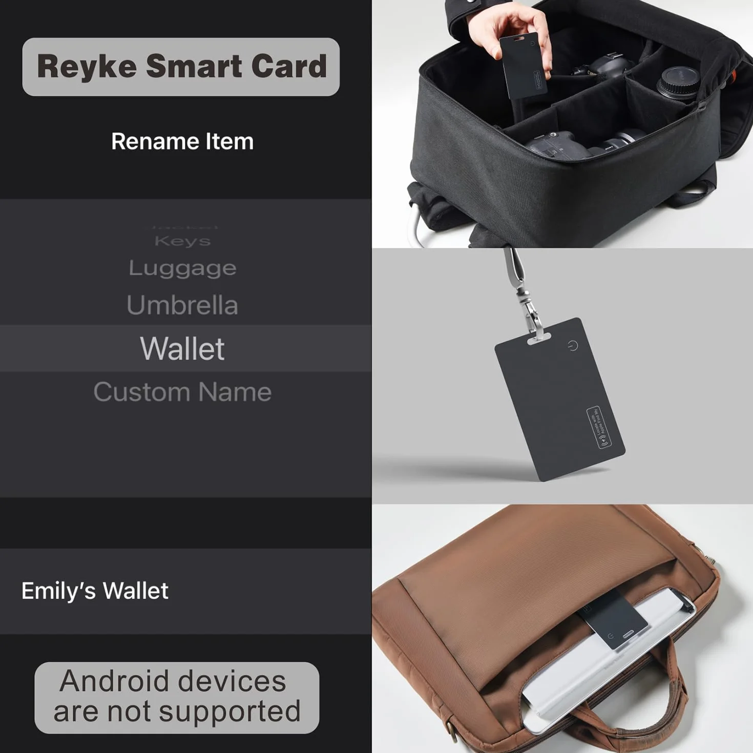 Reyke Slim Wallet Tracker Card, Ładowalny Lokalizator Bluetooth Kompatybilny z Apple Find My (tylko iOS), Smukła Karta Lokalizacyjna do Portfeli, Bagażu, Telefonów, Paszportów