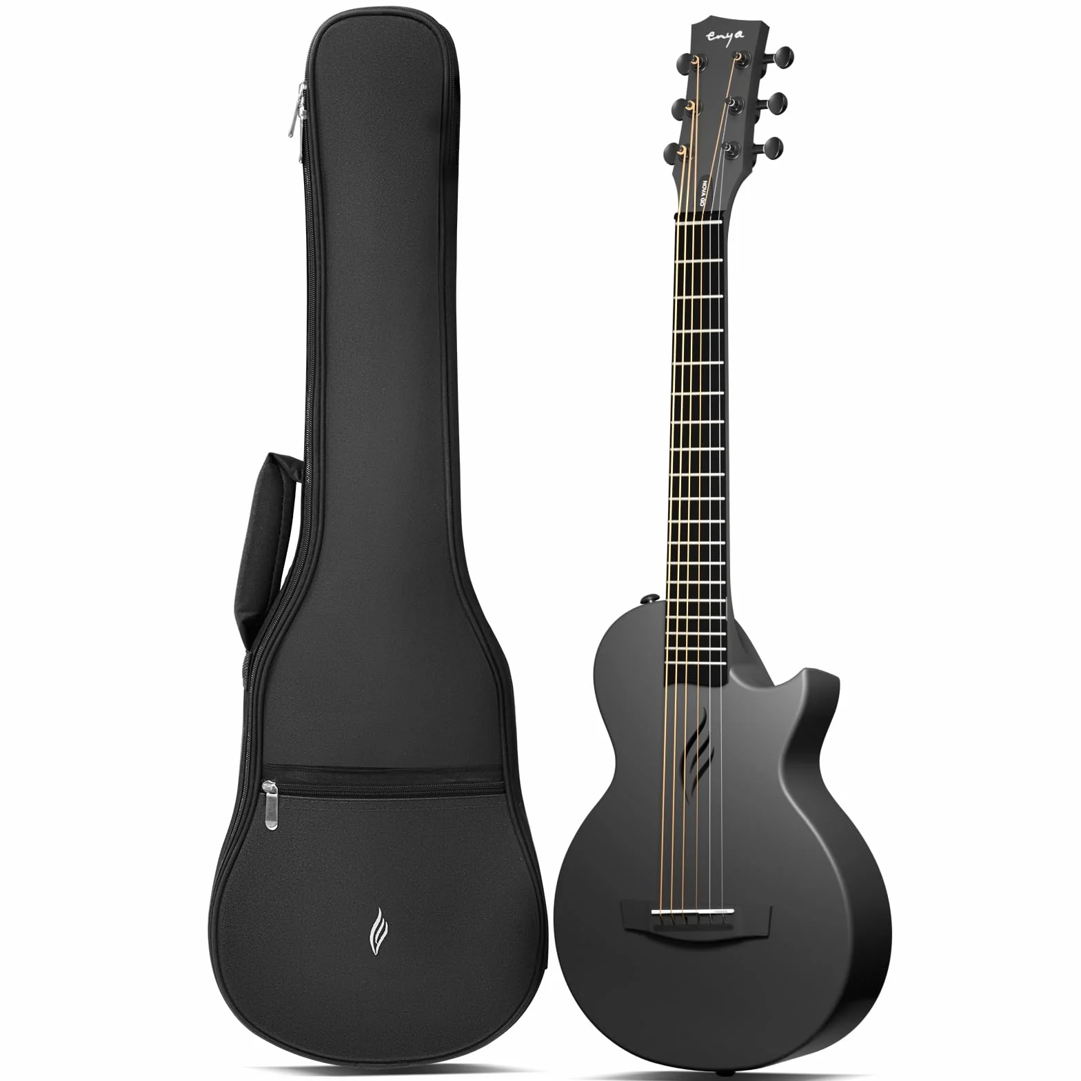 Gitara akustyczna Enya Nova Go Mini, czarna, 1/4, włókno węglowe, gitara podróżna, dla dorosłych, początkujących, zestaw startowy dla dzieci, do nauki, prezent na Wielkanoc, urodziny, Boże Narodzenie