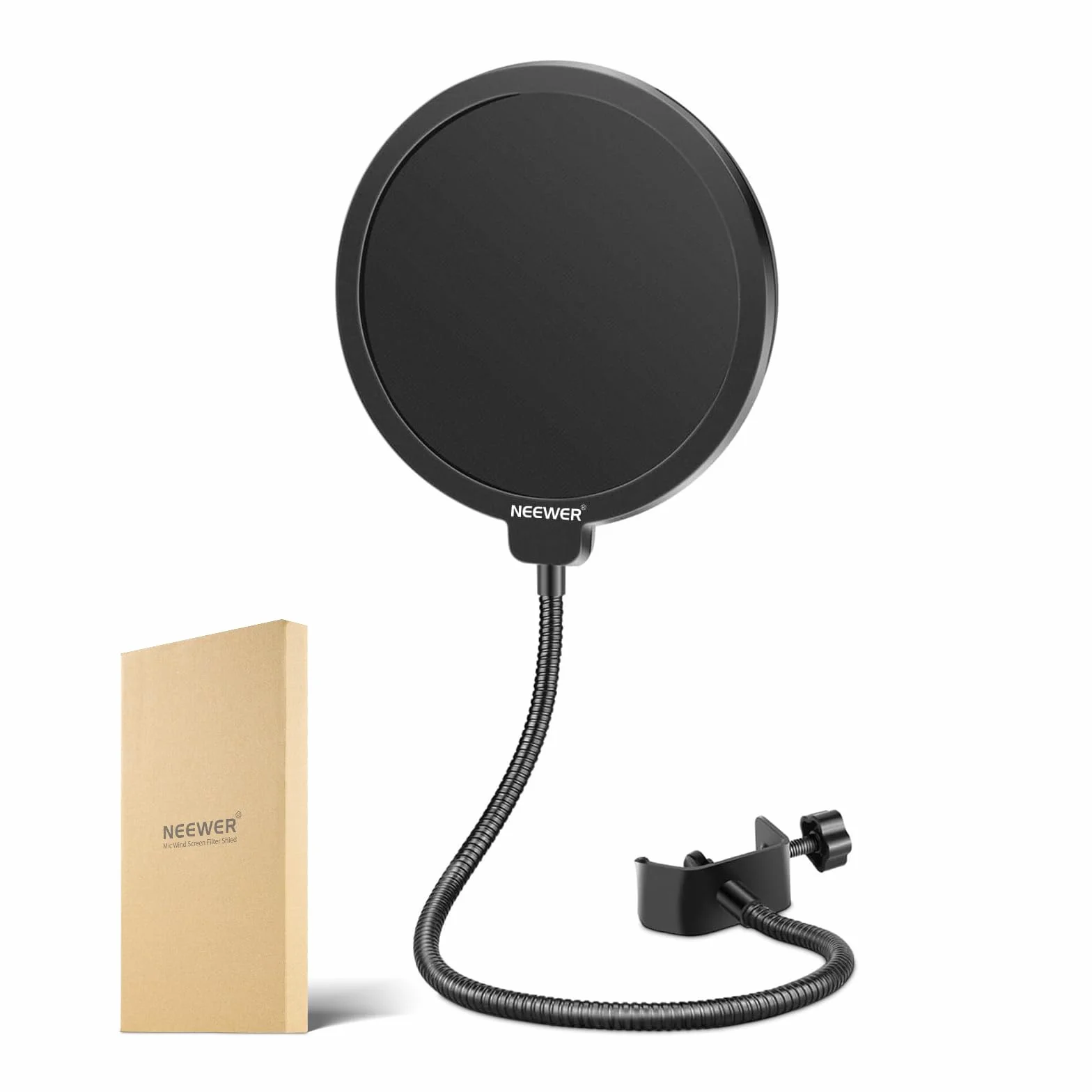 Neewer Profesjonalna osłona filtra pop do mikrofonu kompatybilna z Blue Yeti i każdym innym mikrofonem, dwuwarstwowy ekran przeciwwiatrowy z elastycznym klipsem stabilizującym 360 stopni