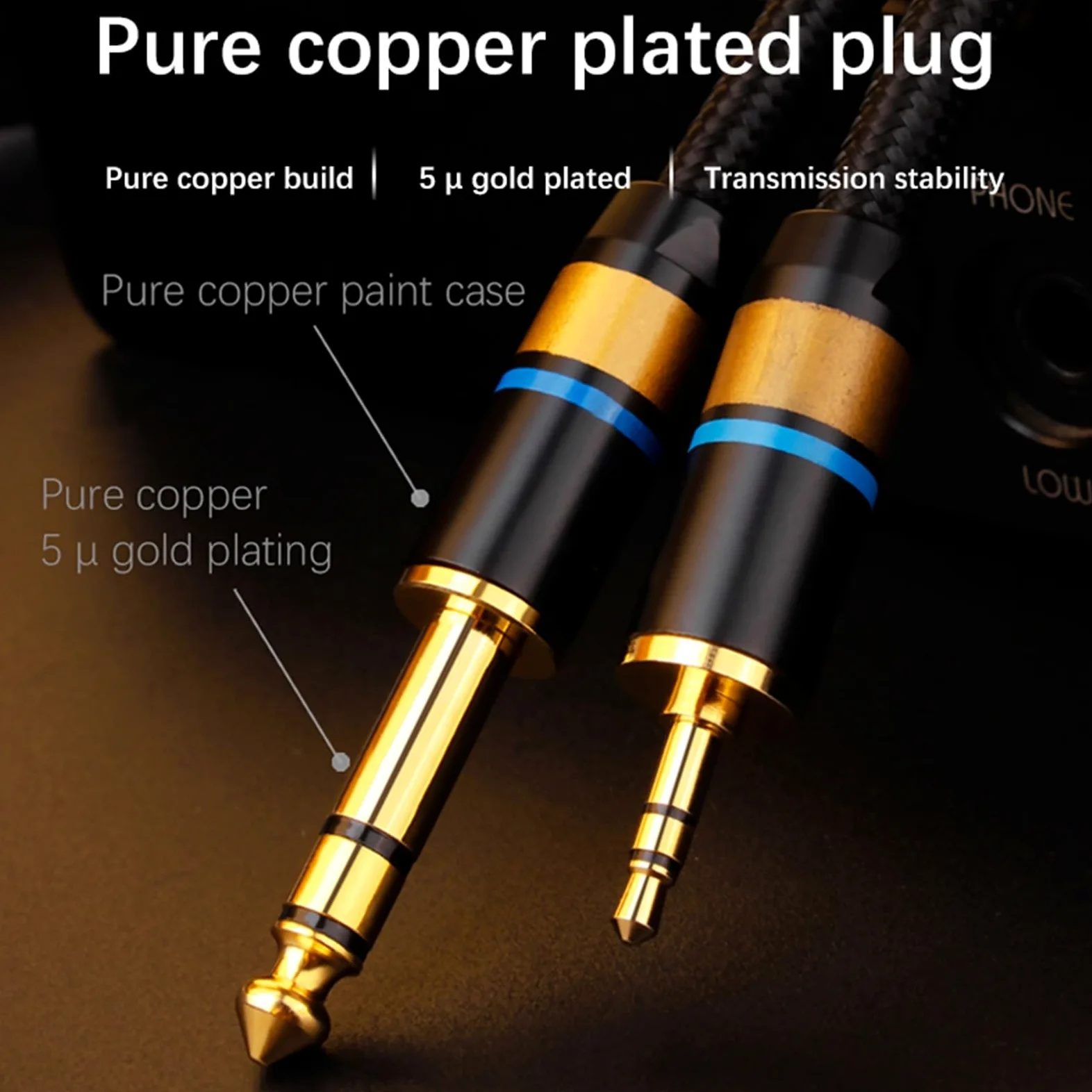 kabel audio do gitary Kabel 3.5mm Do 6.5mm Kabel Audio Jack 3.5 Do 6.35 Męski Na Męski Przewód Do Wzmacniacza Gitarowego (Color : 5m)