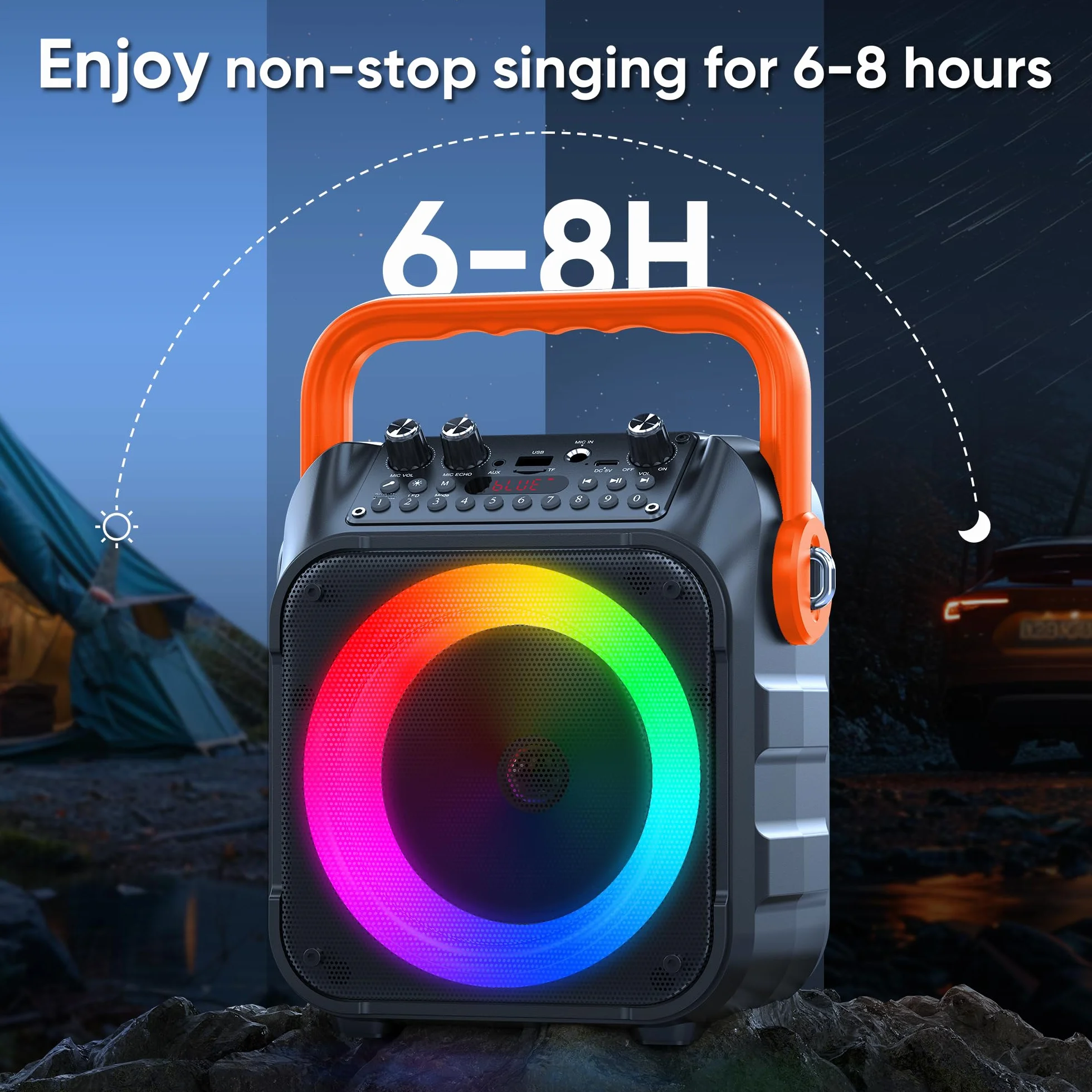Maszyna do karaoke z dwoma mikrofonami bezprzewodowymi, przenośna maszyna do karaoke dla dorosłych i dzieci, przenośny głośnik Bluetooth z systemem PA, światła LED, obsługuje karty TF/USB, wejście