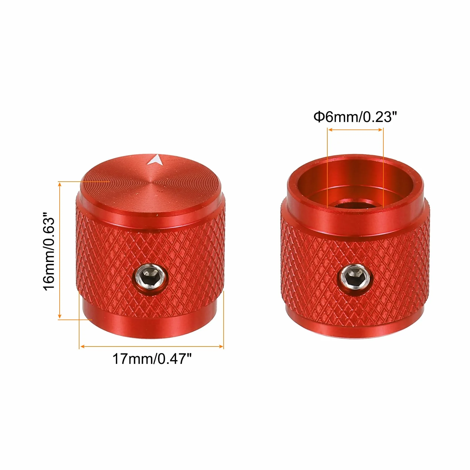QUARKZMAN 2 sztuki aluminiowych pokrętła potencjometru, 1/4" (6 mm) uniwersalny regulator głośności przyciski ze wskaźnikiem strzałek do gitary, 5/8" czerwone