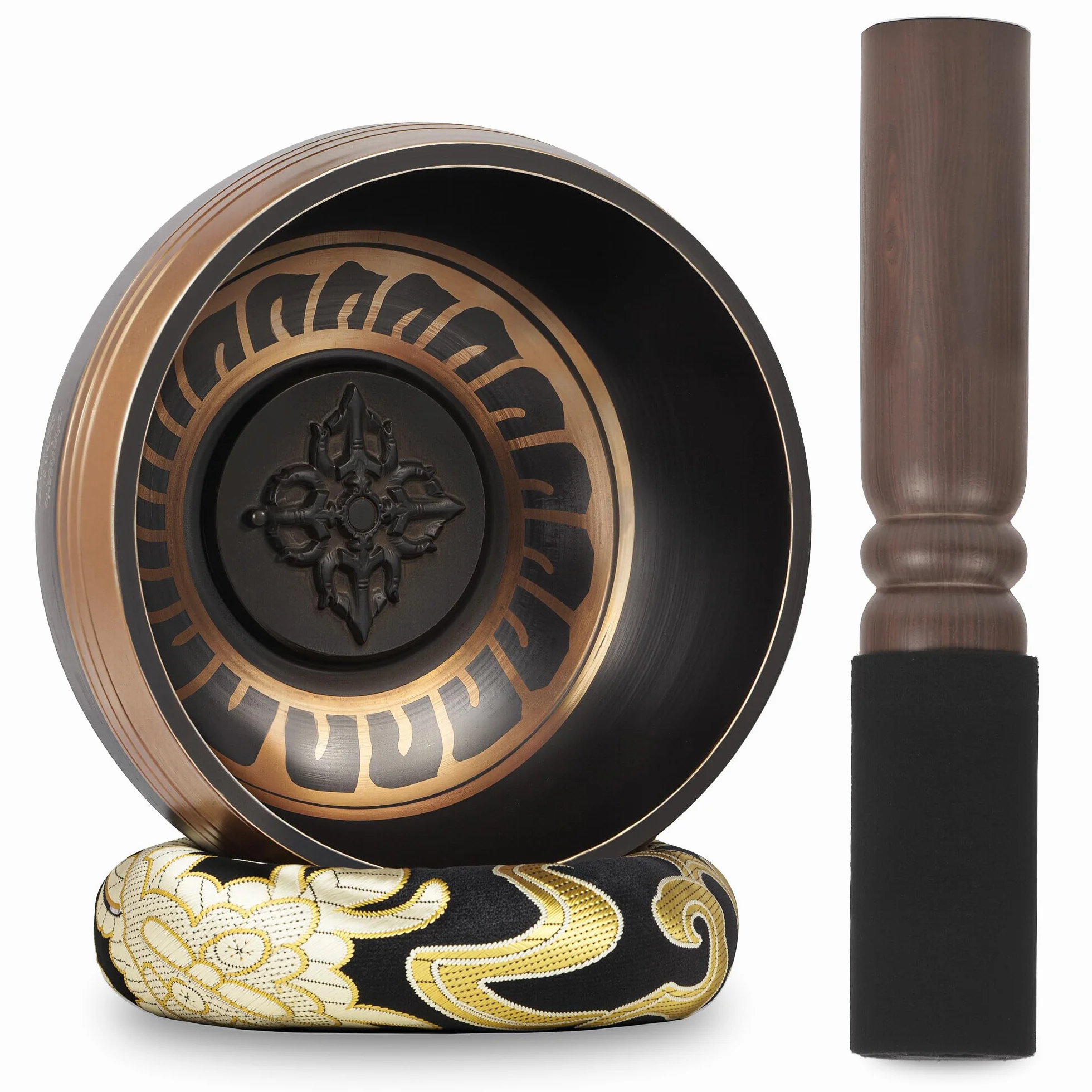 Tybetańska misa dźwiękowa 9 cm, Singing Bowl z perkusją i poduszką, łatwa do gry, ręcznie wykonana w Nepalu, do medytacji i relaksu