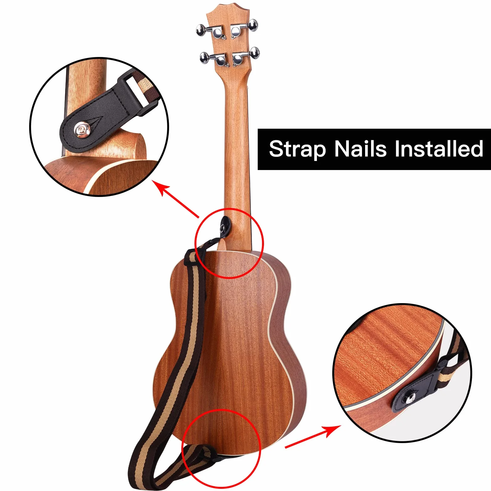Winzz Tenor Ukulele dla dorosłych, zestaw startowy, 66 cm, ze stojakiem na ukulele i kapodelem (mata mahońowa)