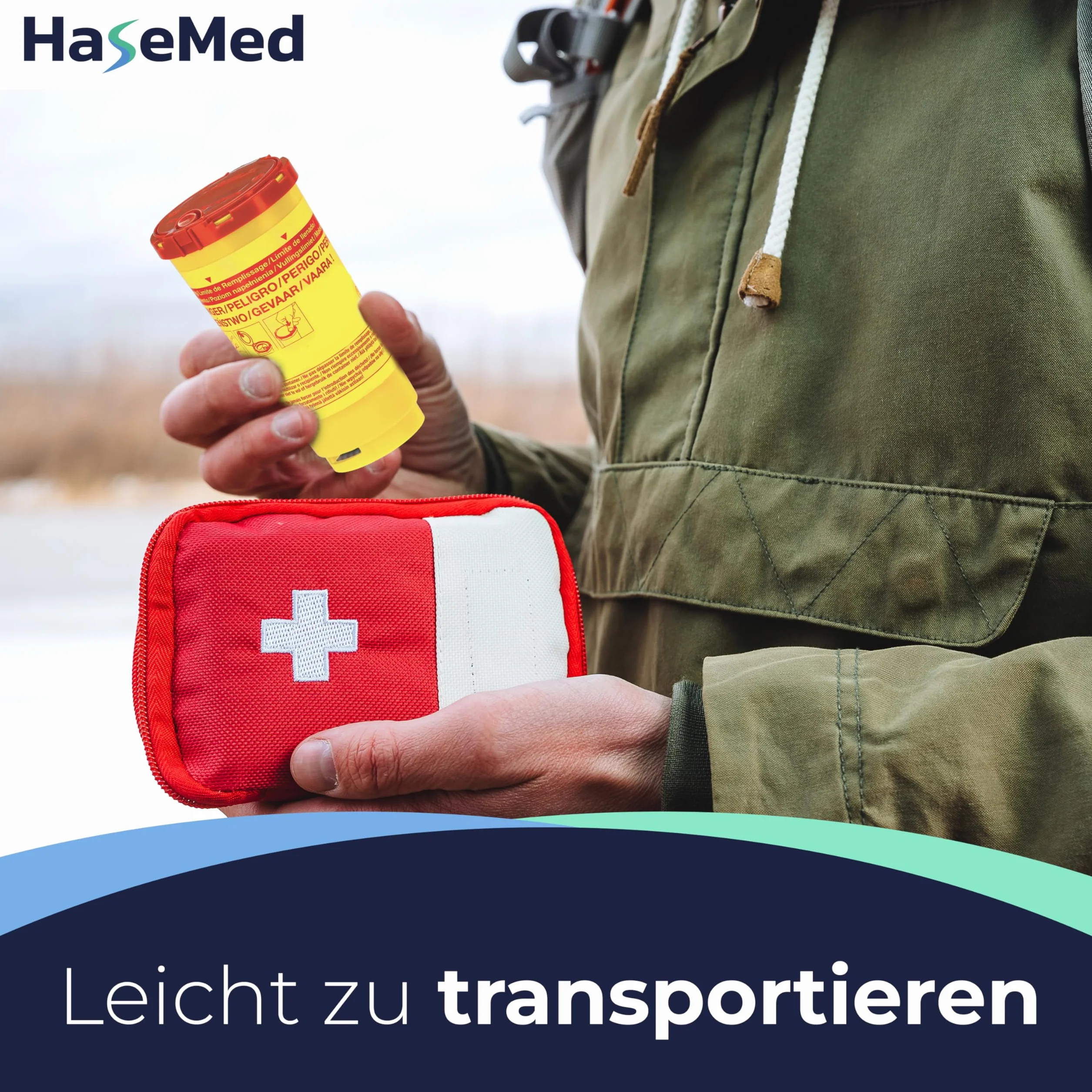 HaseMed Biohazard pojemnik na odpady z igłami, strzykawkami i ostrymi przedmiotami, bezpieczny, higieniczny, z czerwoną pokrywką, do klinik i placówek opieki (500 ml)