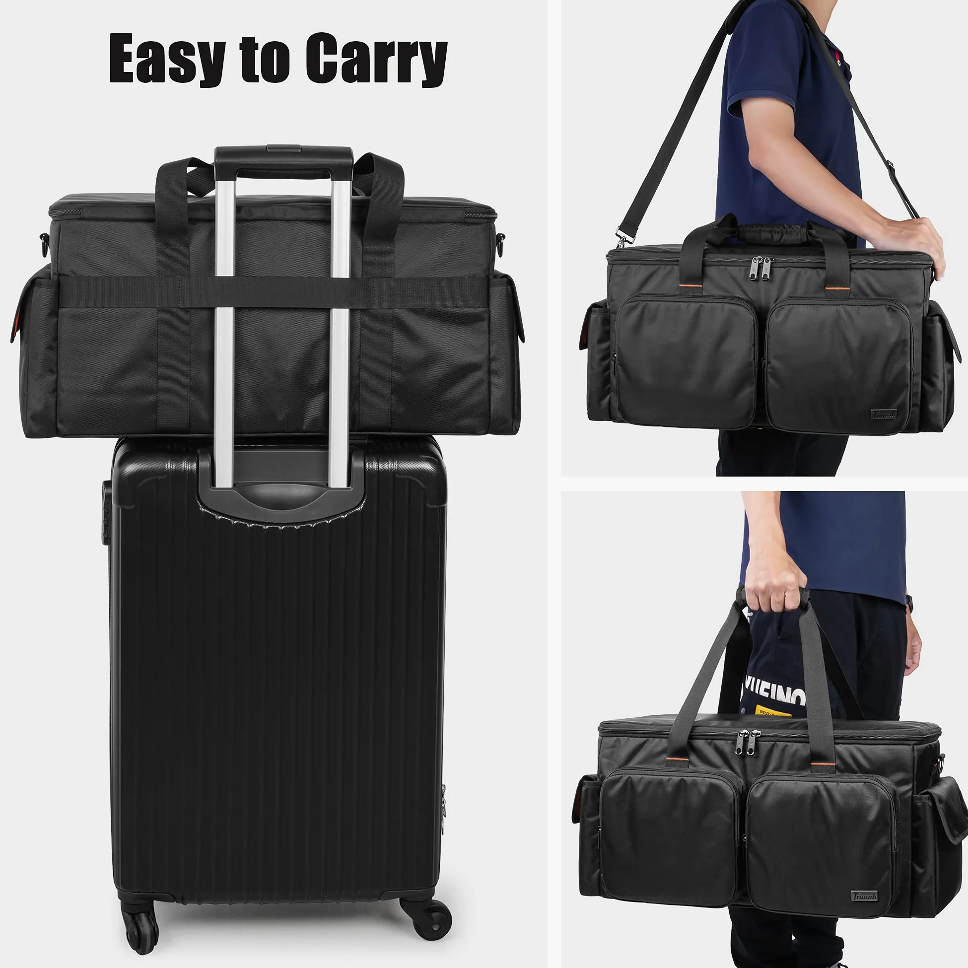 Torba Trunab DJ Organizer na kable z antypoślizgowym dnem i 9 wyjmowanymi przegrodami, solidna torba do przenoszenia dla DJ-ów, instrumentów muzycznych i akcesoriów
