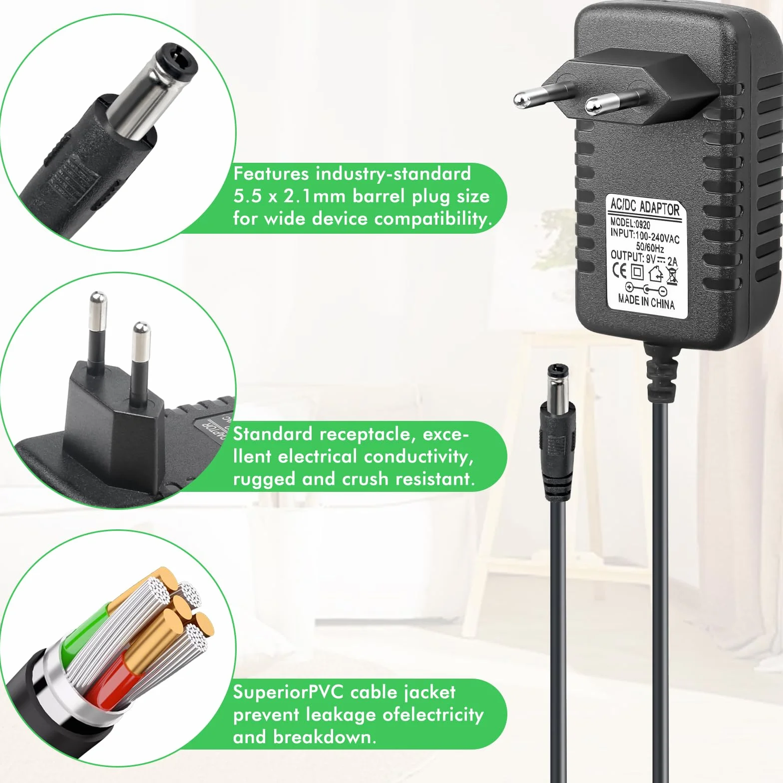 9 V DC, 9 V, 9 V, gitarowy, 9 V, 2000 mA. Kabel do ładowania klawiatury fortepianowej, efektów gitarowych, średnio ujemna elektroda