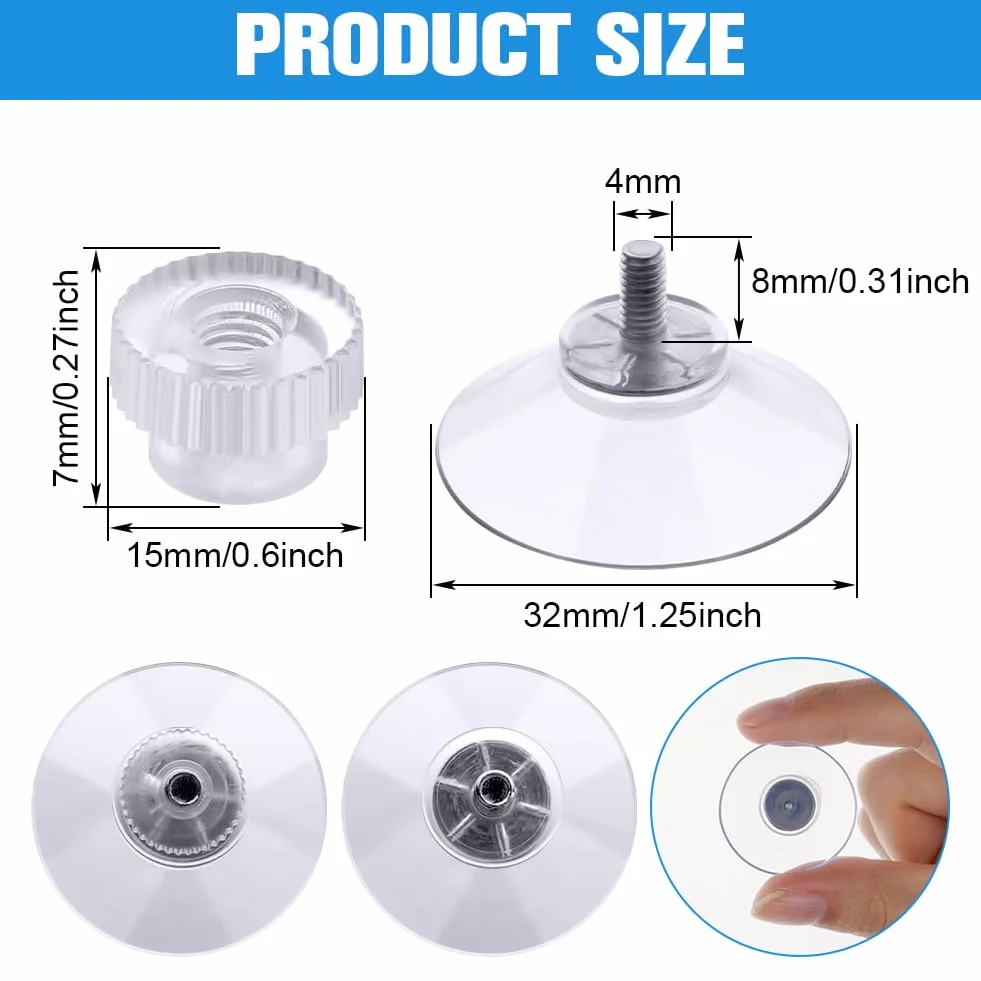 Flintronic Przyssawka z gwintem i nakrętką radełkowaną, 6 sztuk przyssawek PVC Ø32mm, przezroczyste przyssawki bez wiercenia, haczyki przyssawkowe bardzo mocne do okien, samochodu, dekoracji