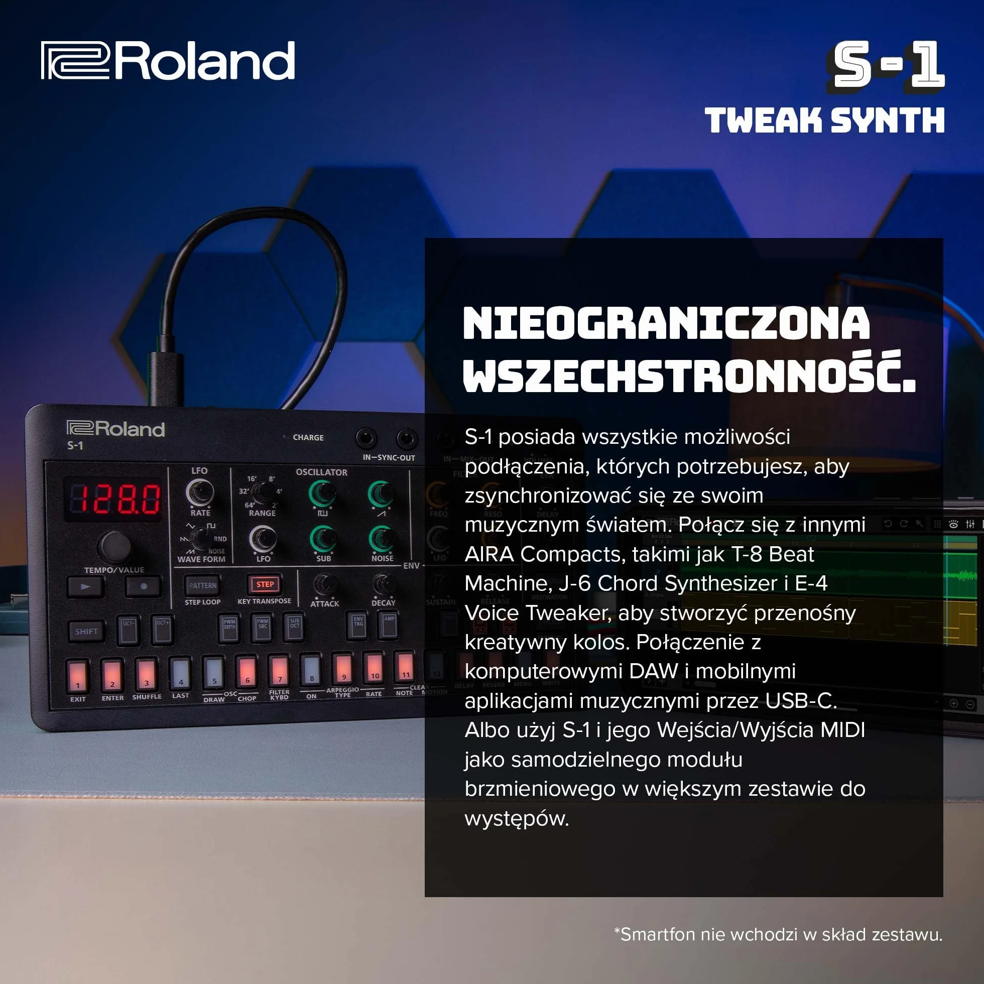 Roland AIRA Compact S-1 Tweak Synth Micro Polysynth z D-Motion Sound Control Bateria 4,5h