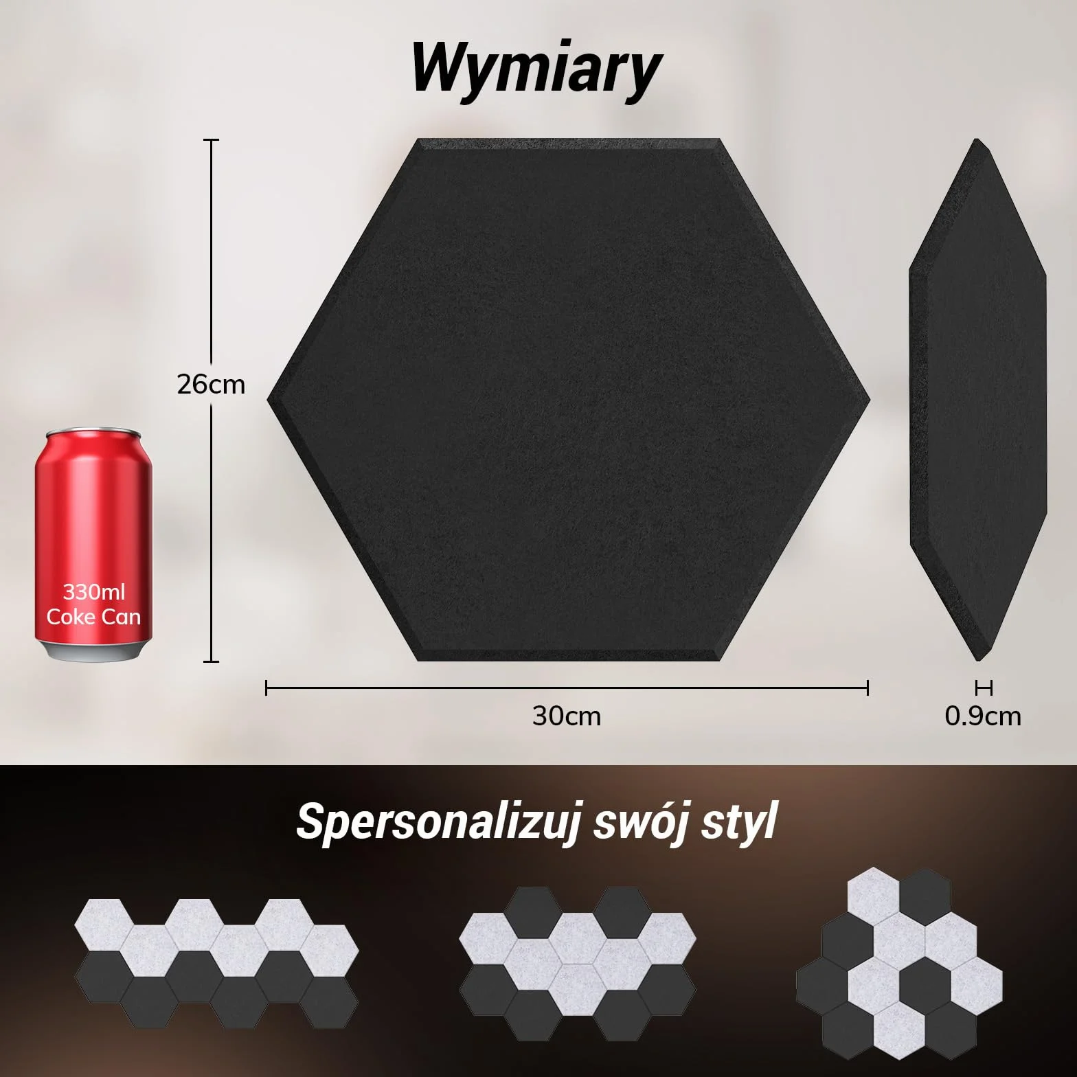 TONOR 12-pak Panele Akustyczne Samoprzylepne, 30×26×1 cm Panel Akustyczny Ścienny, Pianka Akustyczna Wysokiej Gęstości do Studia/Biura/Sypialni/Salonu, Czarny & Jasnoszary
