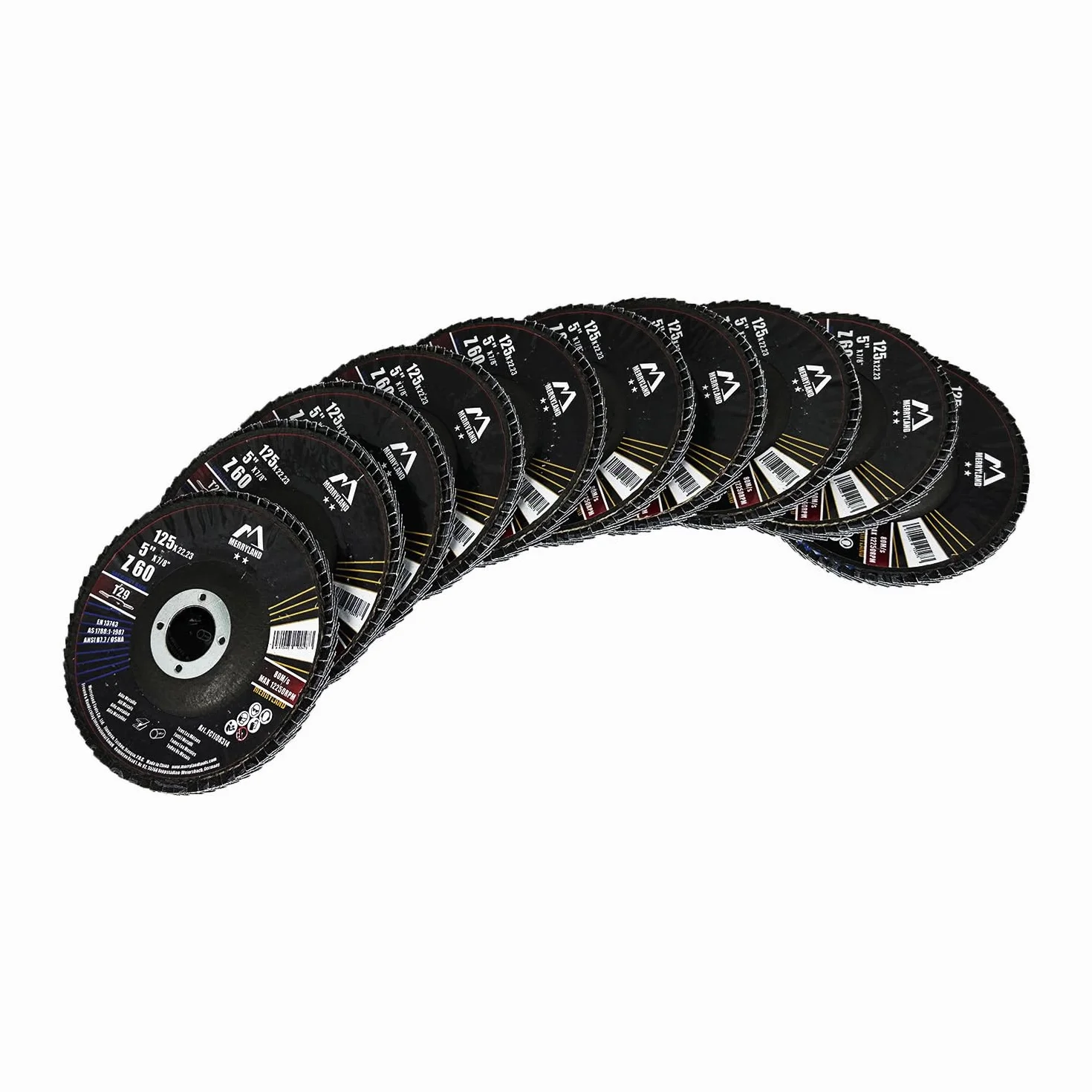 Merryland Tarcza Lamelkowa 125 Metal Do Szlifierki Kątowej, 125mm Ziarno 60 T29 Ściernice Listkowe, Stal Żelazo Stal Nierdzewna INOX Niebieski Korund Cyrkonowy 10 Sztuk, Craft-Line FC1108314-10