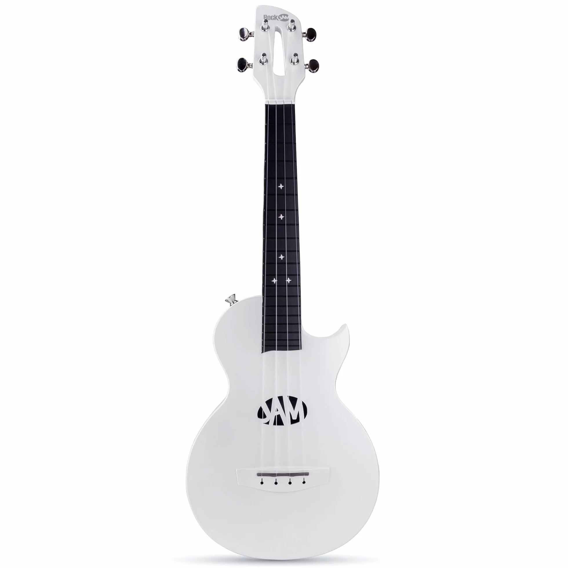 RockJam Ukulele z włókna węglowego z etui, kapodanem i paskiem - białe