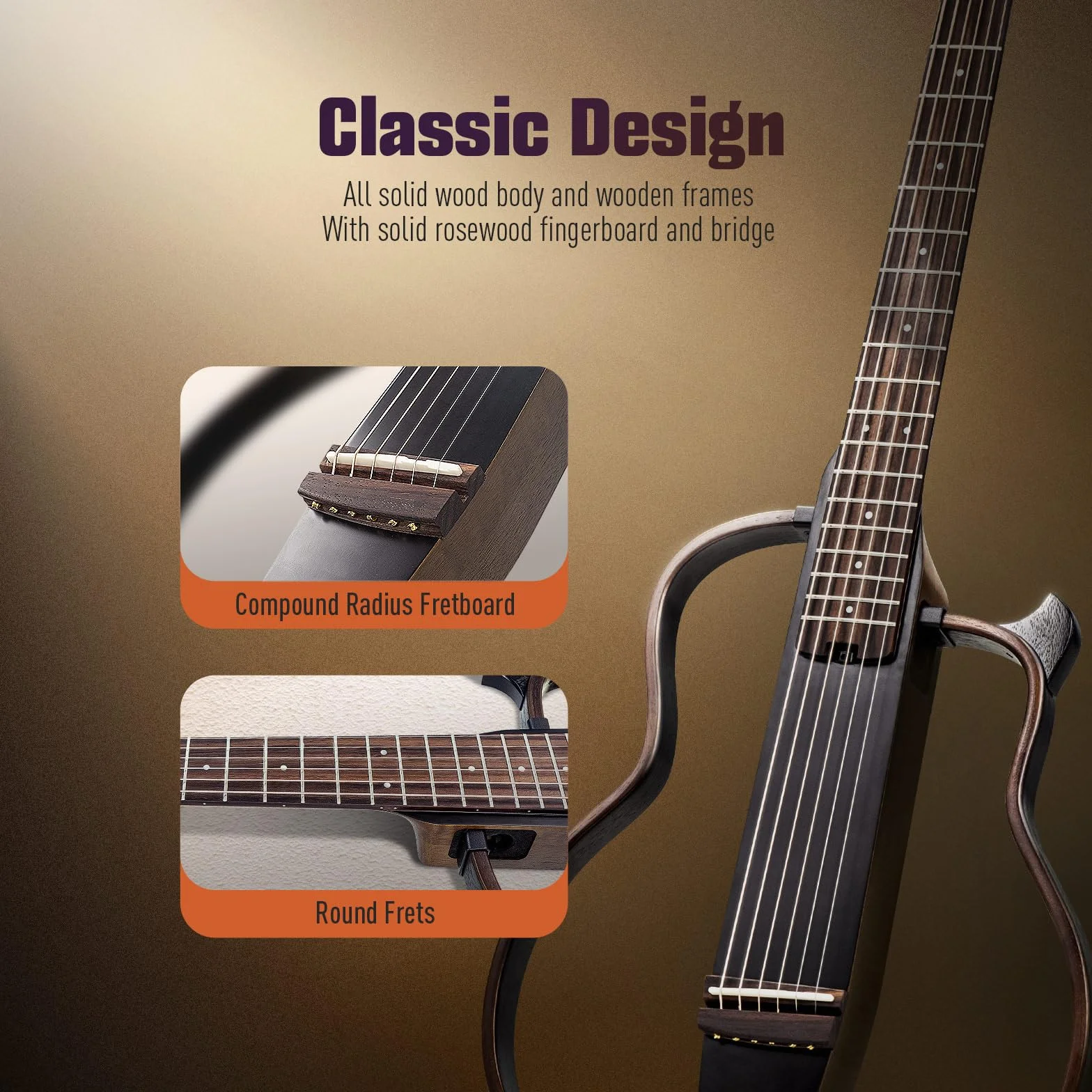 SONICAKE Elektryczna gitara akustyczna, korpus z litego mahoniu, Sim Preamp, Gigbag QGT-01