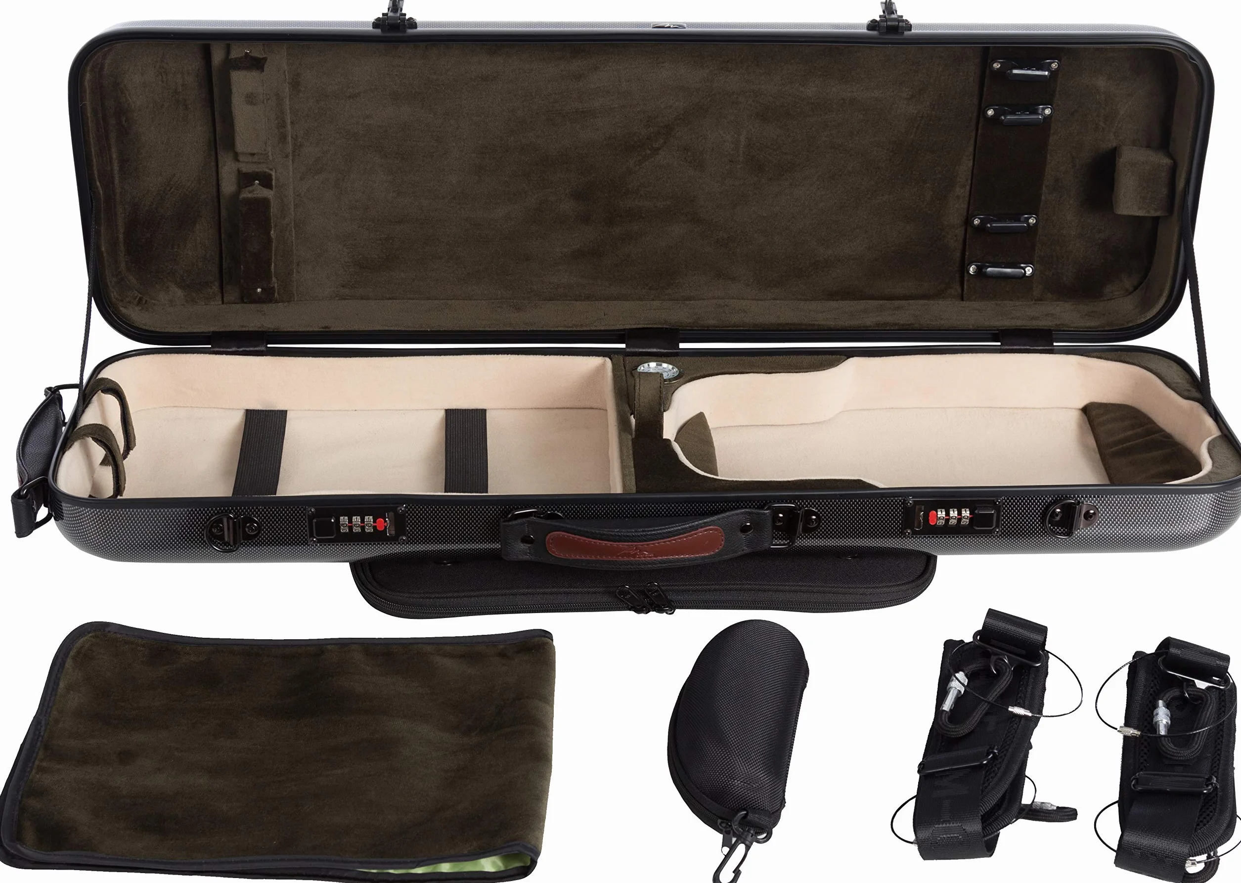 Futerał skrzypcowy Fiberglass Safe Oblong 4/4 point czarny - oliwkowy M-case + torba na nuty