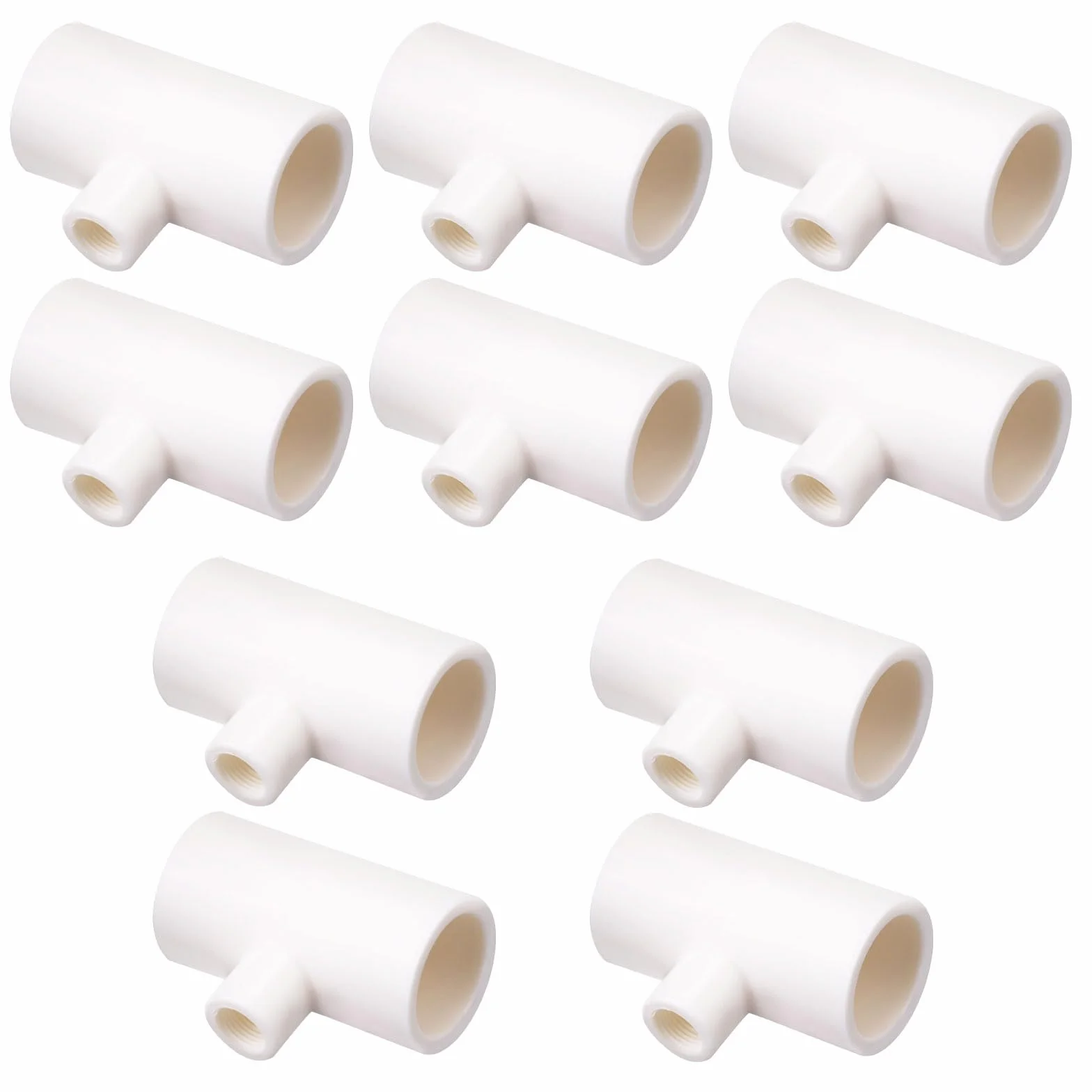 10 szt. Złączki Trójnikowe do Poideł dla Kurczaków, 1/2" Slip x 1/8" FPT Pogrubione Trójnik z Tworzywa PVC Poideł dla Kurczaków do Gwintowanych Kubków na Wodę Drobiu Smoczków