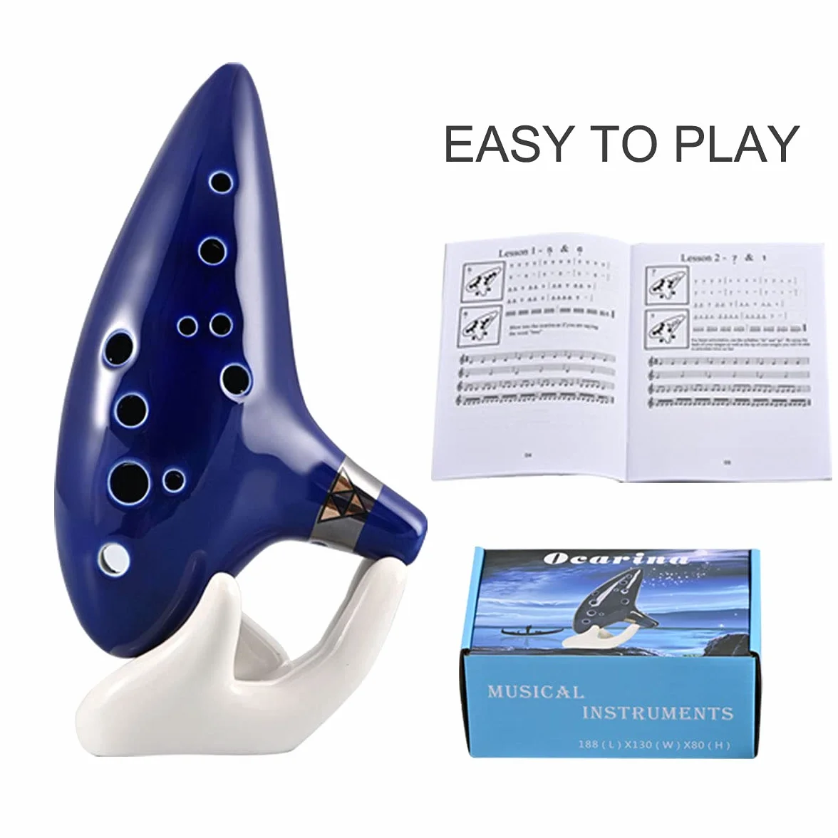 Ocarina ceramiczny piccolo z 12 otworami, alto C, instrument muzyczny, prezent dla dzieci i dorosłych, z podstawką ekspozycyjną, książka muzyczna, pasek na szyję