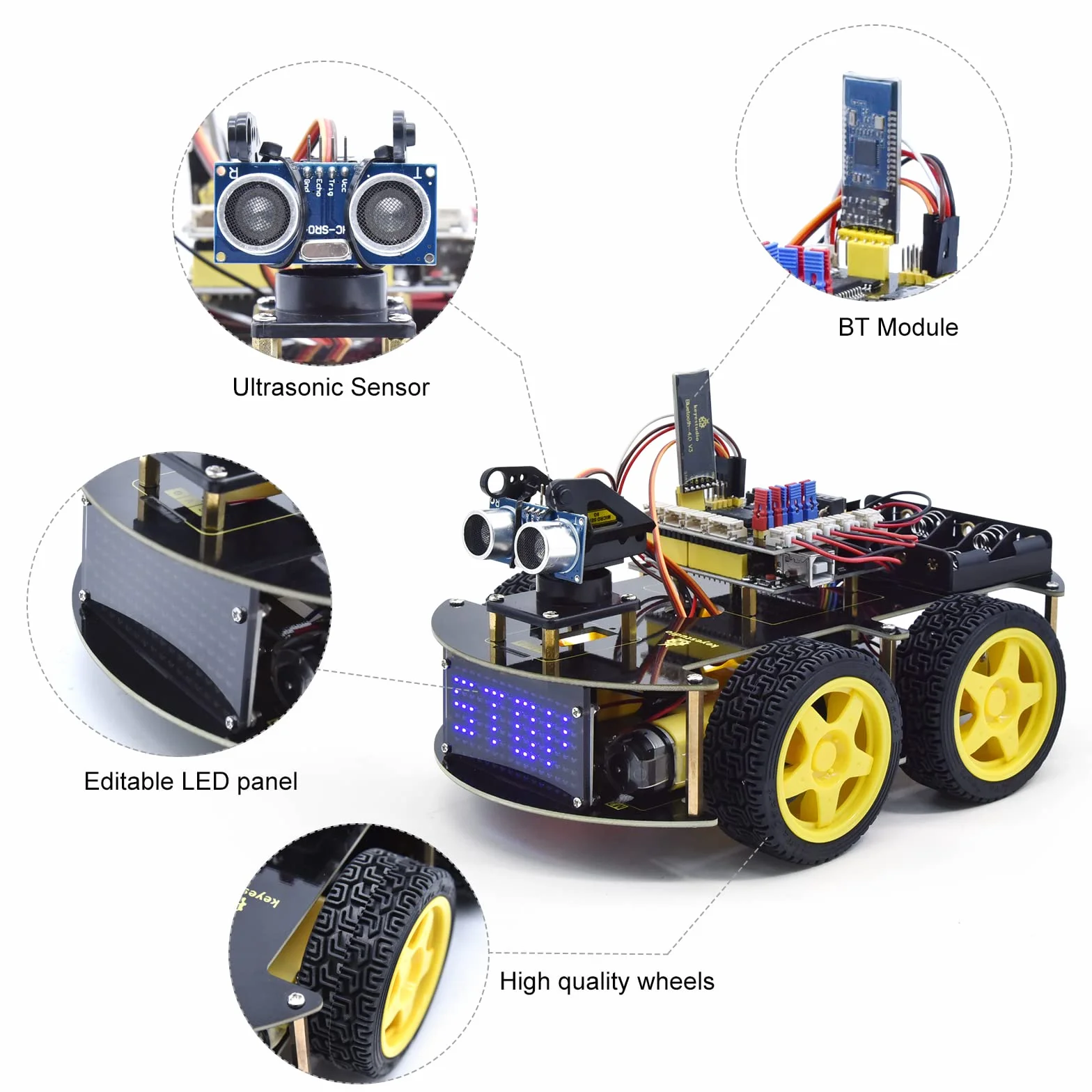 KEYESTUDIO 4WD zestaw do montażu robota V2.0+, kompatybilny z elektroniką Arduino IDE z mikrokontrolerem, modułem śledzenia line, czujnik ultradźwiękowy