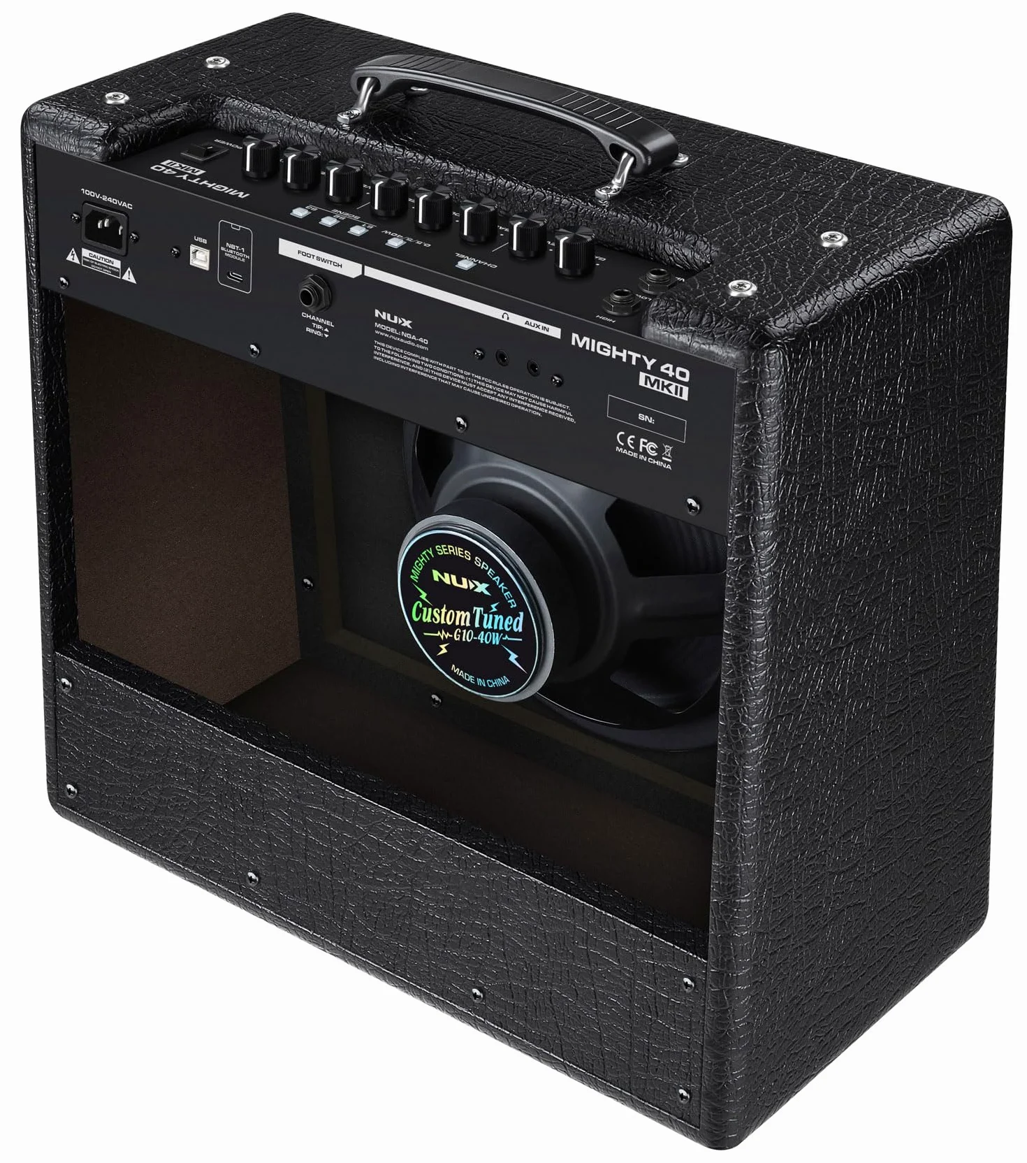 NU-X Mighty 40 mkII wzmacniacz gitarowy z efektami, przenośny wzmacniacz modelujący 40 W, Bluetooth, interfejs USB i automat perkusyjny do gitar elektrycznych, ćwiczeń i nagrywania