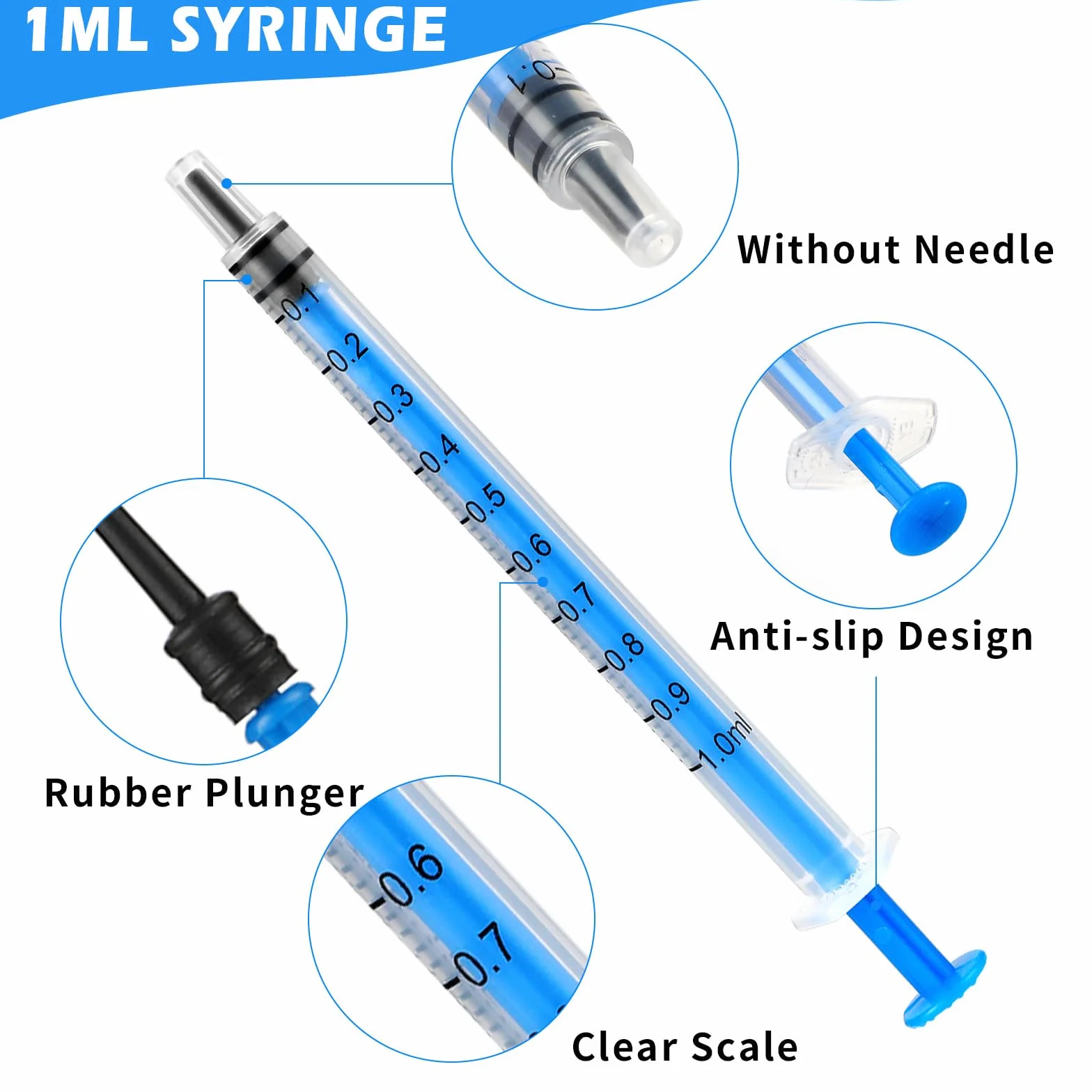 Amabro Plastikowa strzykawka, 1 ml, strzykawki w płynie z nakrętką z pomiarem do laboratoriów, karmienia, dozowania, podlewania, żywności, doustnego adaptera do wciskania, bez igły, przezroczysta