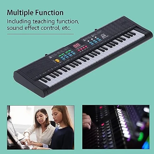 Klawiatura Piano 61 Klawiszy Klawiatura Pianina Cyfrowego z Mikrofonem Kabel USB Podwójne Głośniki dla Dzieci Dorośli Początkujący