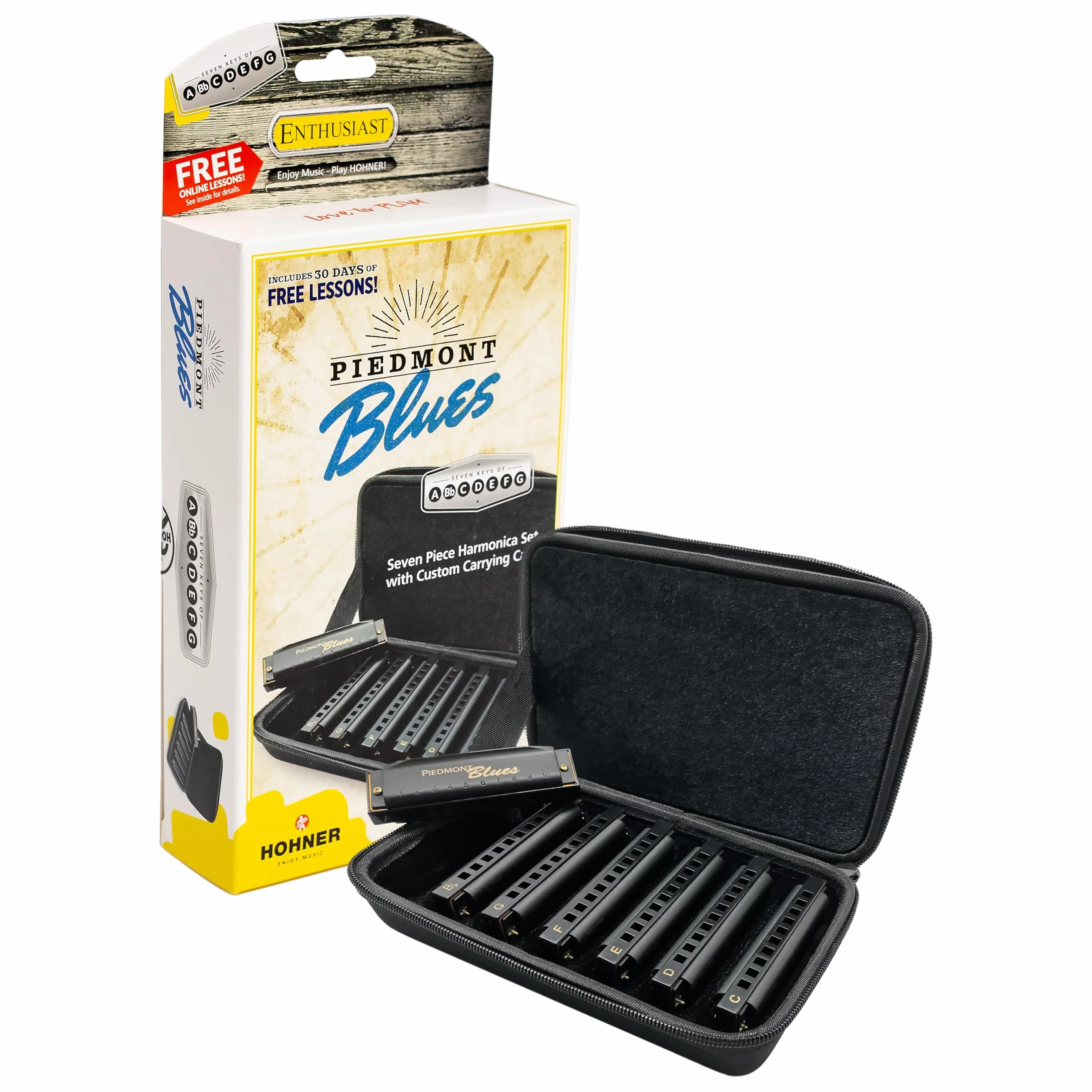 HOHNER Piedmont Blues 7 Harmonijka zestaw z etui, stal nierdzewna (PBH7)