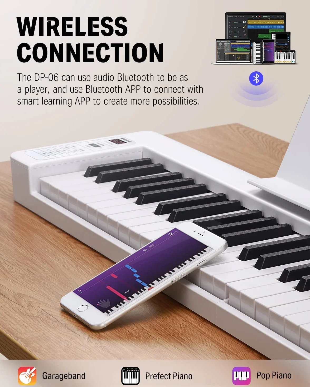 Donner DP-06 składany fortepian 61 klawiszy pełnowymiarowa półważona pianino cyfrowe Bluetooth przenośne
