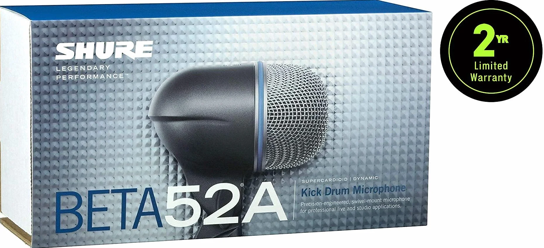 Shure BETA 52A Mikrofon - dynamiczny mikrofon kardioidalny z neodymowym elementem o wysokim natężeniu dźwięku, adapterem do statywu z blokadą, kratką z siatki stalowej
