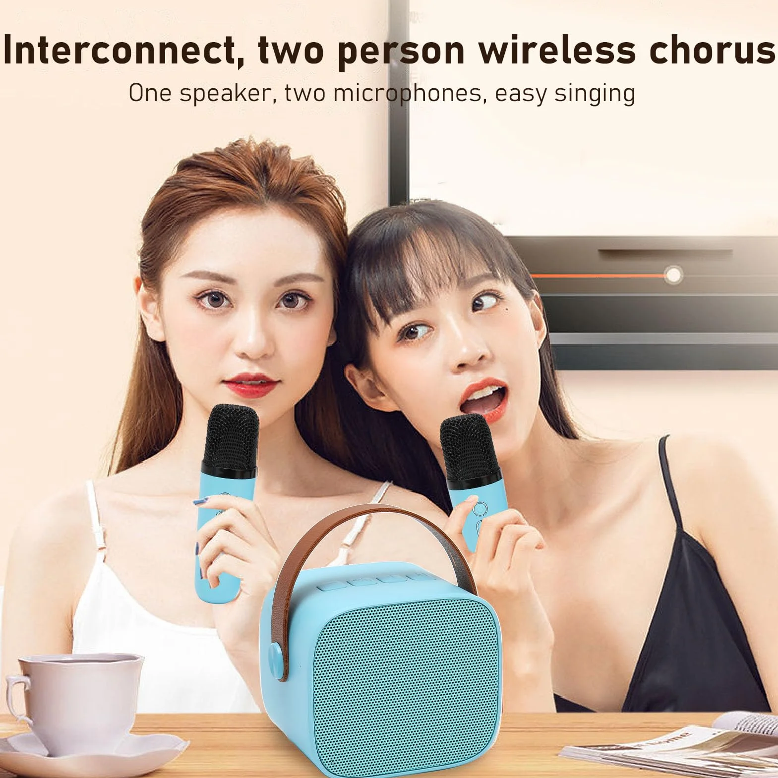 Przenośny Głośnik Bluetooth 5.3 Maszyna do Karaoke z 2 Mikrofonami Bezprzewodowymi Niebieski