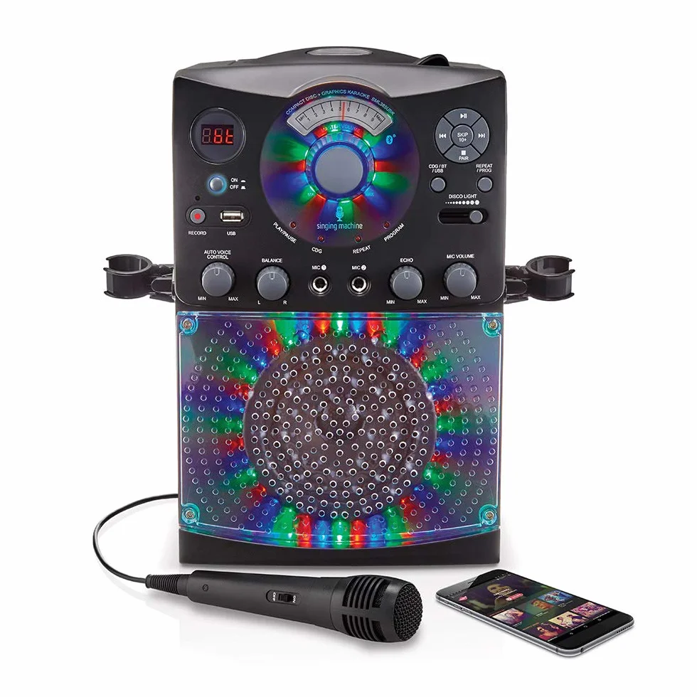 Singing Machine SML385U System do karaoke Bluetooth czarny LED mikrofony USB RCA AUX