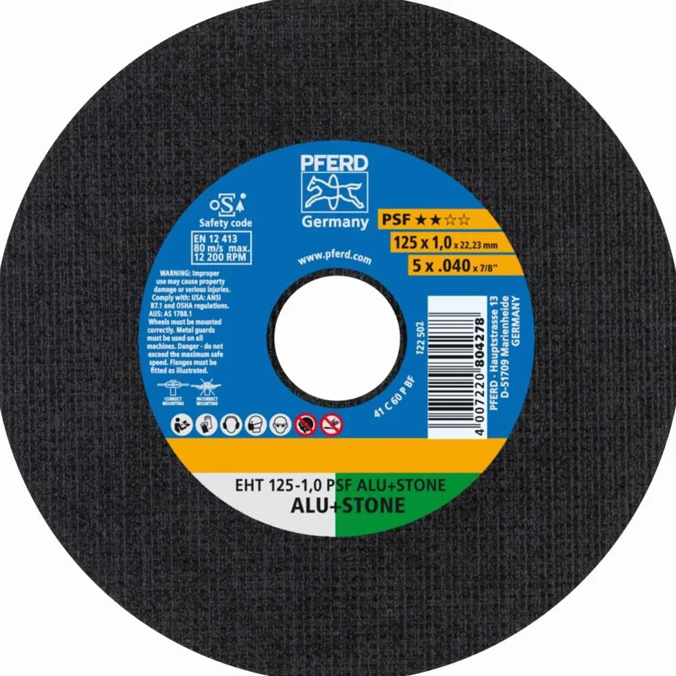 PFERD Tarcza do cięcia PSF ALU + STONE 10 sztuk | 125 x 1,0 x 22,23 mm, prosta | 61819015 - do metali nieżelaznych i materiałów mineralnych