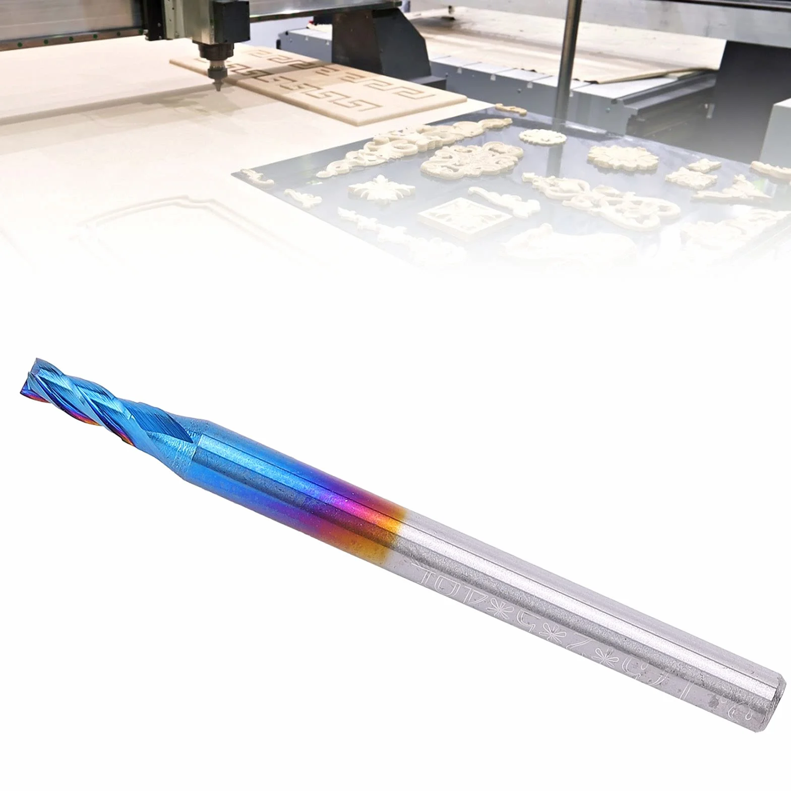 Frez Mavaol ze stali wolframowej, 4-ostrzowy frez palcowy z powłoką Nano Blue, wysoka prędkość, zużycie, do maszyn CNC i zastosowań frezarskich (3.175 * 2 * 5)