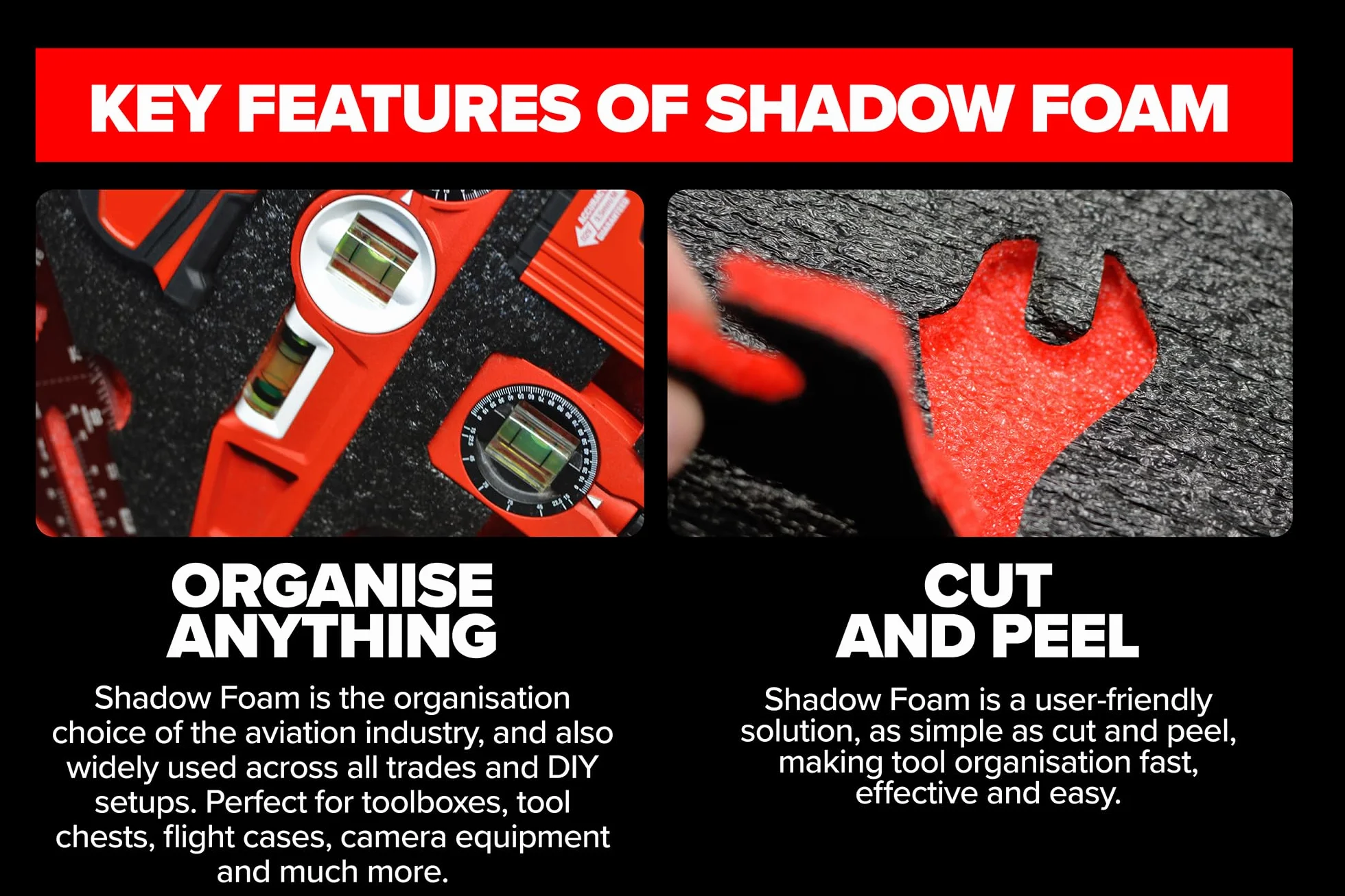 Shadow Foam Wkładki Packout Przekaźnik do Milwaukee Packout Tolbox 2 i 3, pianka czerwona 50 mm do odklejenia