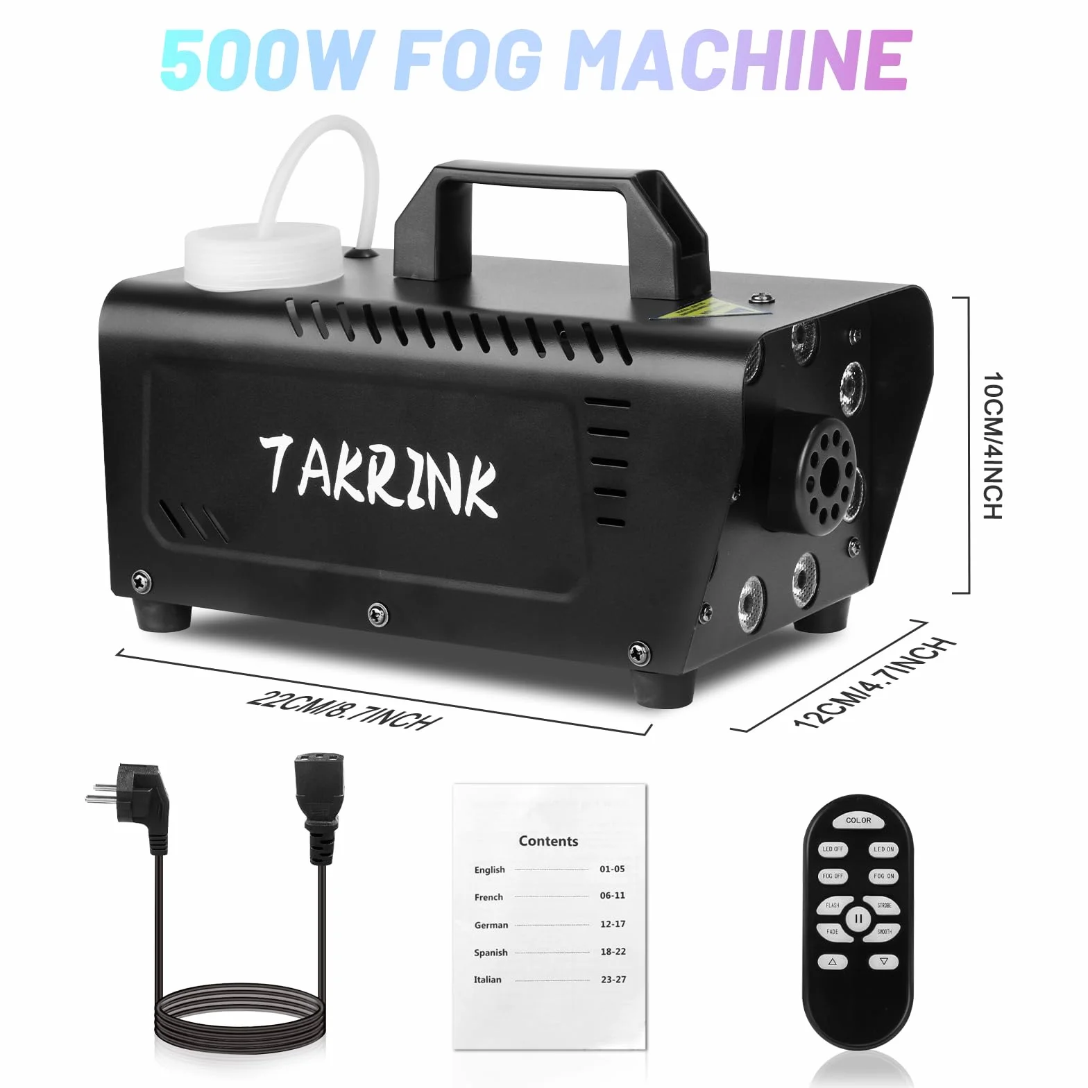 TAKRINK Pilot do Wytwornicy Dymu 900 W Przenośna Wytwornica Mgły z 8 Regulowanymi Kolorami LED