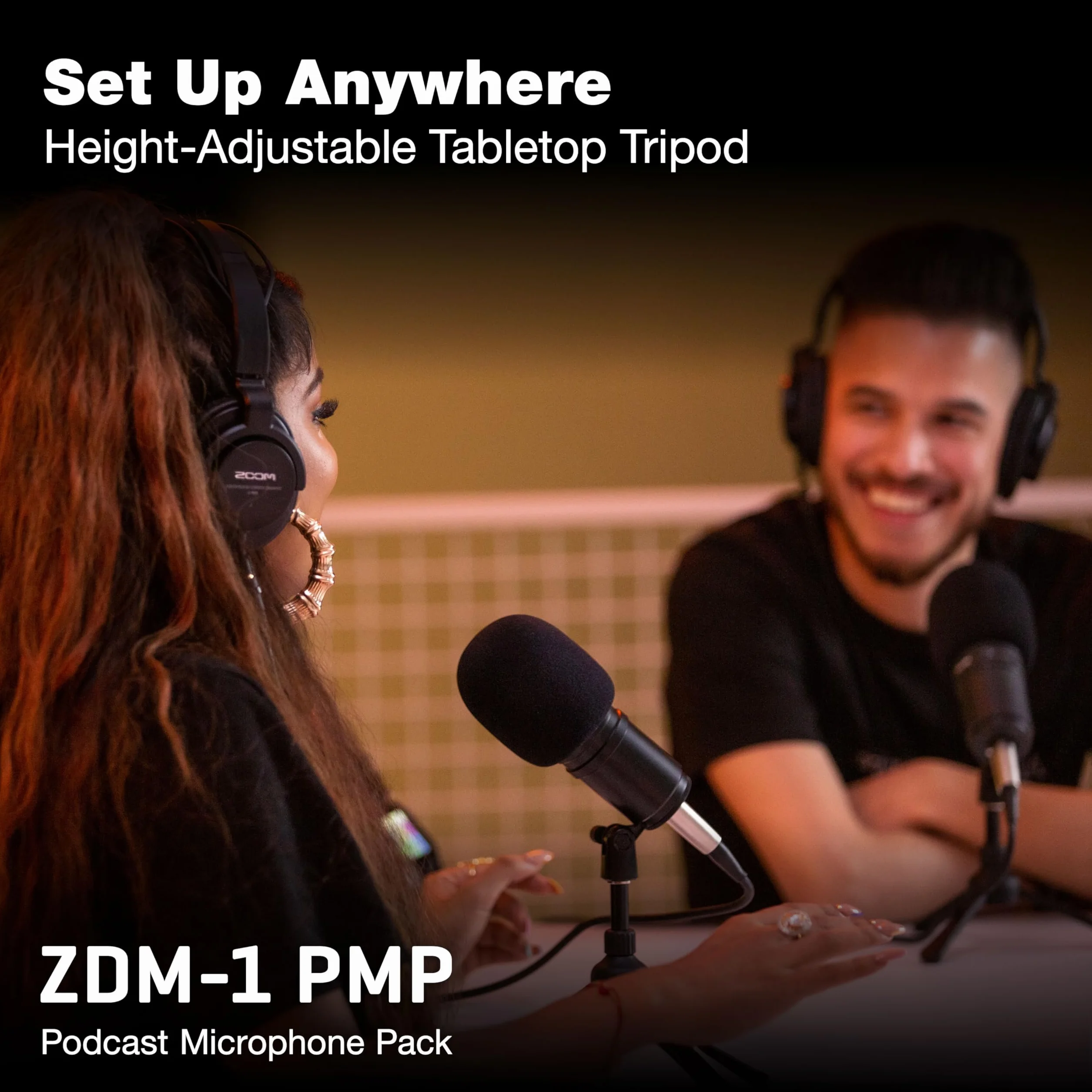 Zoom ZDM-1 Podcast Mic Pack, mikrofon dynamiczny do podcastów, słuchawki ZHP-1, statyw TPS-4, osłona przeciwwiatrowa, 2-metrowy kabel XLR, do nagrywania i przesyłania strumieniowego podcastów