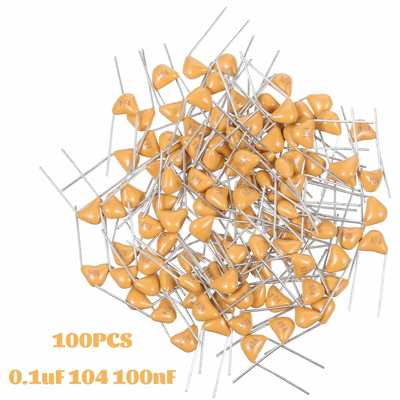 100 sztuk 0,1 µF 104 100 nF monolityczny kondensator ceramiczny, 0,1 µF 50 V, zestaw wielowarstwowych kondensatorów Monolithic Ceramic Capacitors Capacitors (5,08 mm)