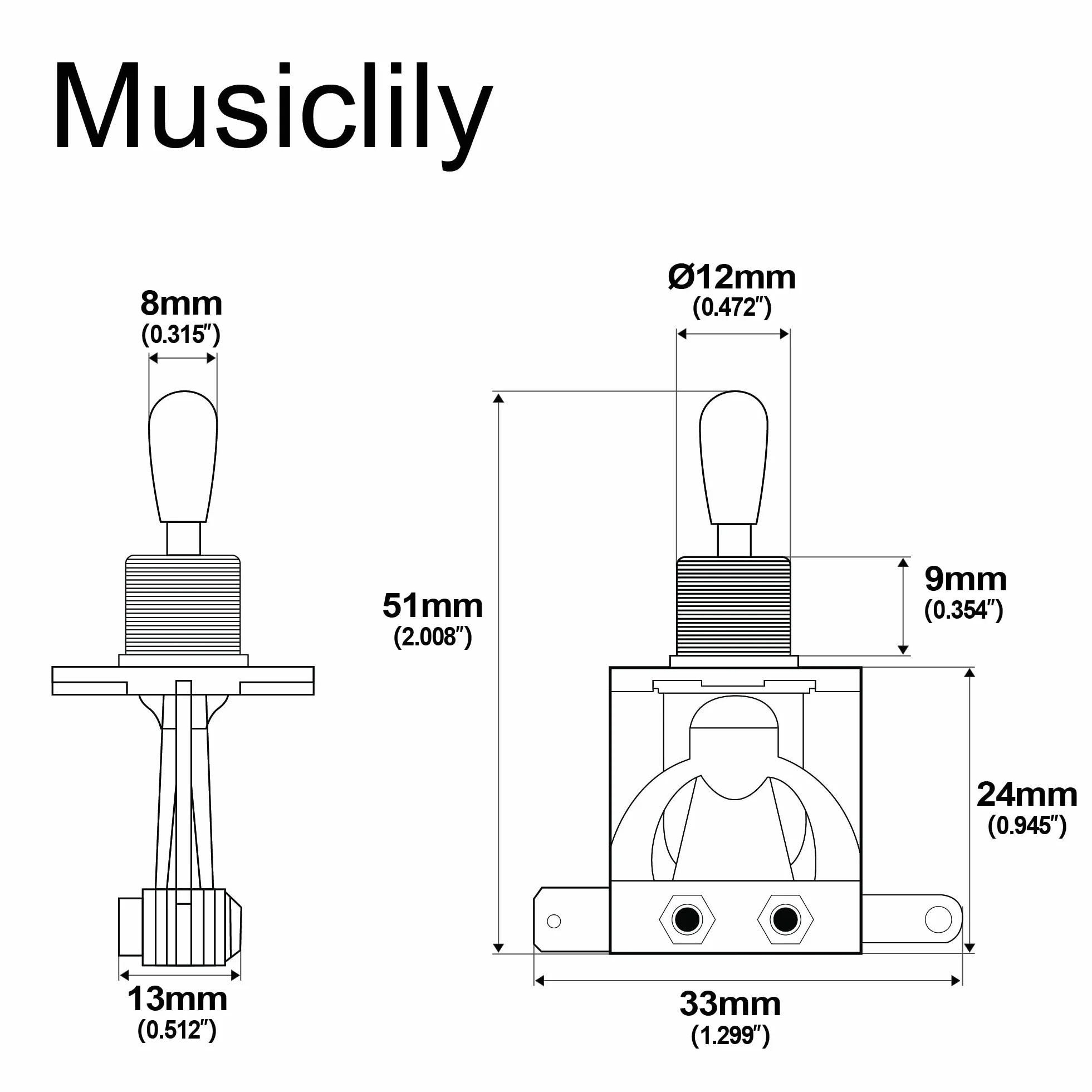 Musiclily Metryczna Przełącznik Gitaryowy 3-pozycyjny Toggle Switch do Gitary Elektrycznej Typu Epiphone Les Paul, Chrom z Kremową Główką