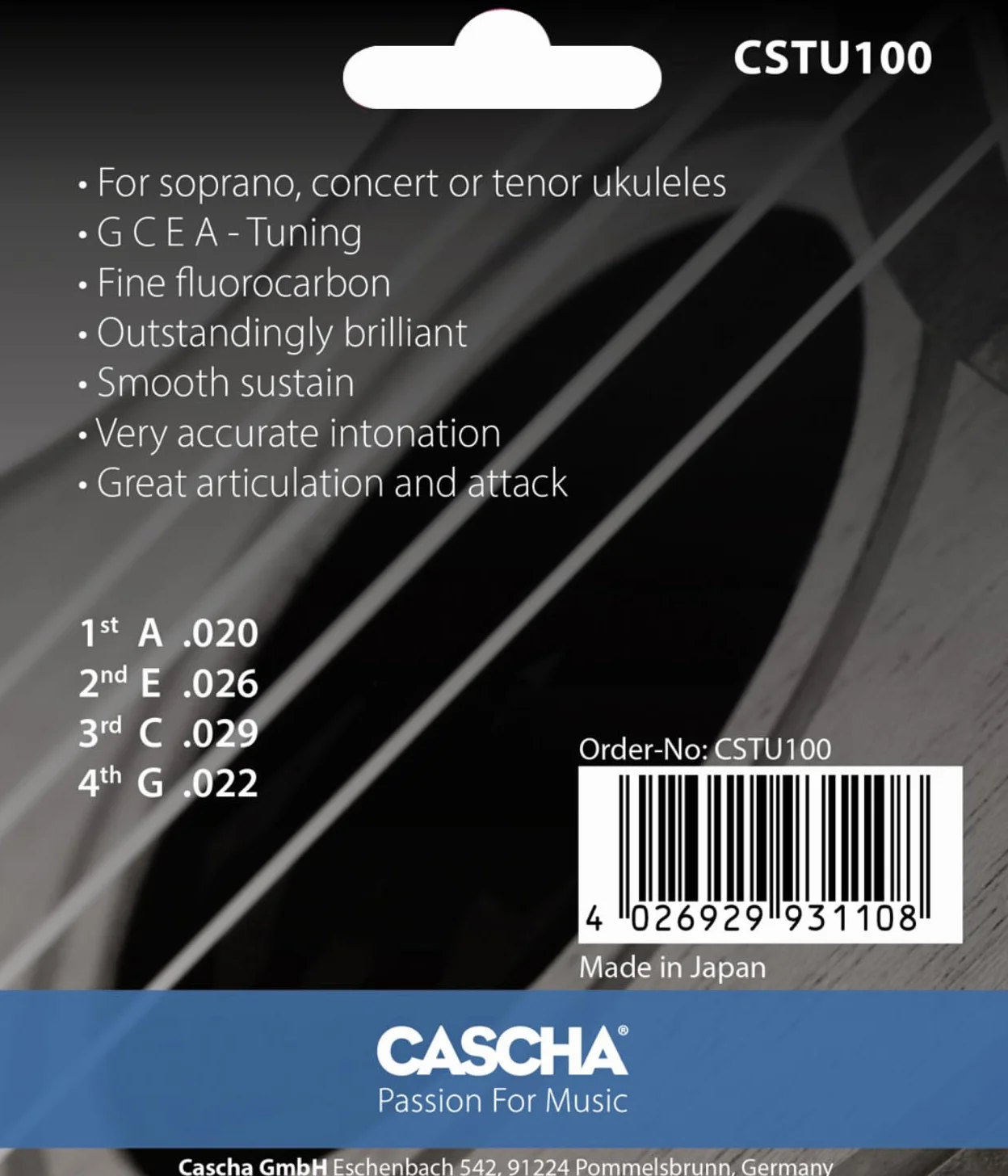 Cascha Struny ukulele węglowe – wysokiej jakości struny z włókna węglowego do ukuleli sopranowych, koncertowych, tenorowych i barytonowych – czysty dźwięk, trwałe i stabilne, idealne dla