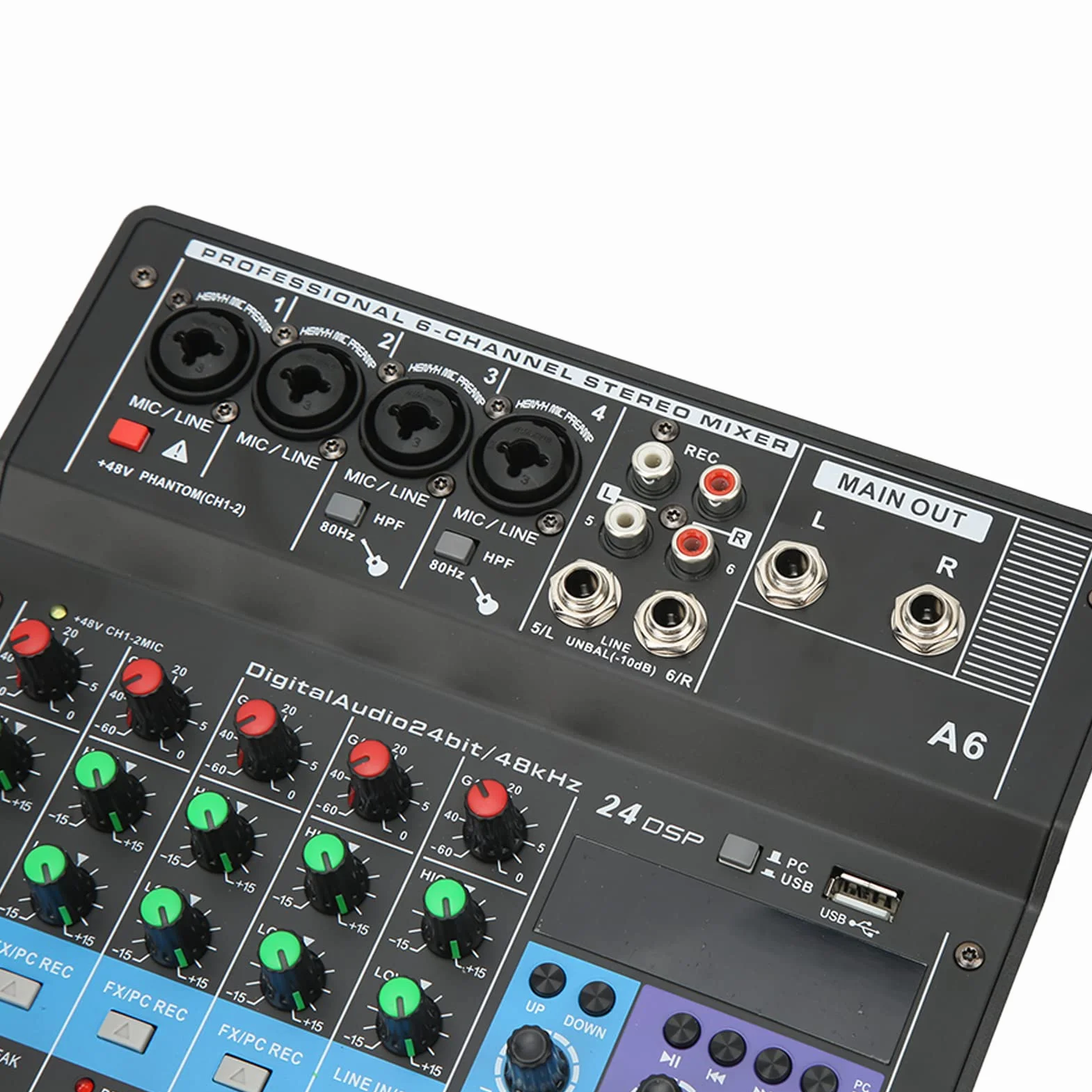 Mikser Audio 6-kanałowy, Mikser Audio Karta Dźwiękowa Konsola, Interfejs Audio USB Mikser Karta Dźwiękowa BT Biurko Nagrywanie Głosu Mini Mikser do Domowej Produkcji Muzyki na żywo