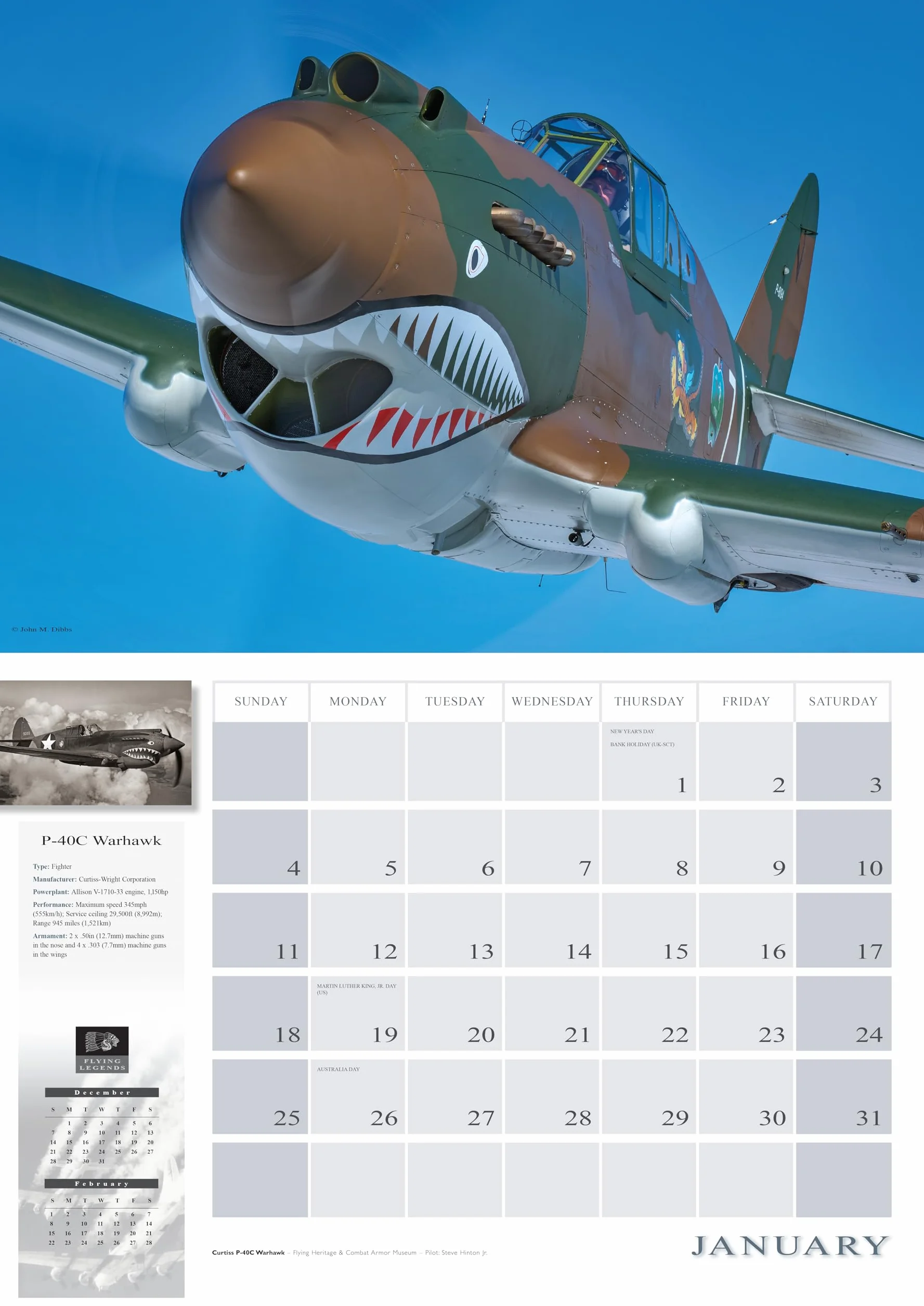 Flying Legends 2026: 16-Month Calendar--September 2025 through December 2026