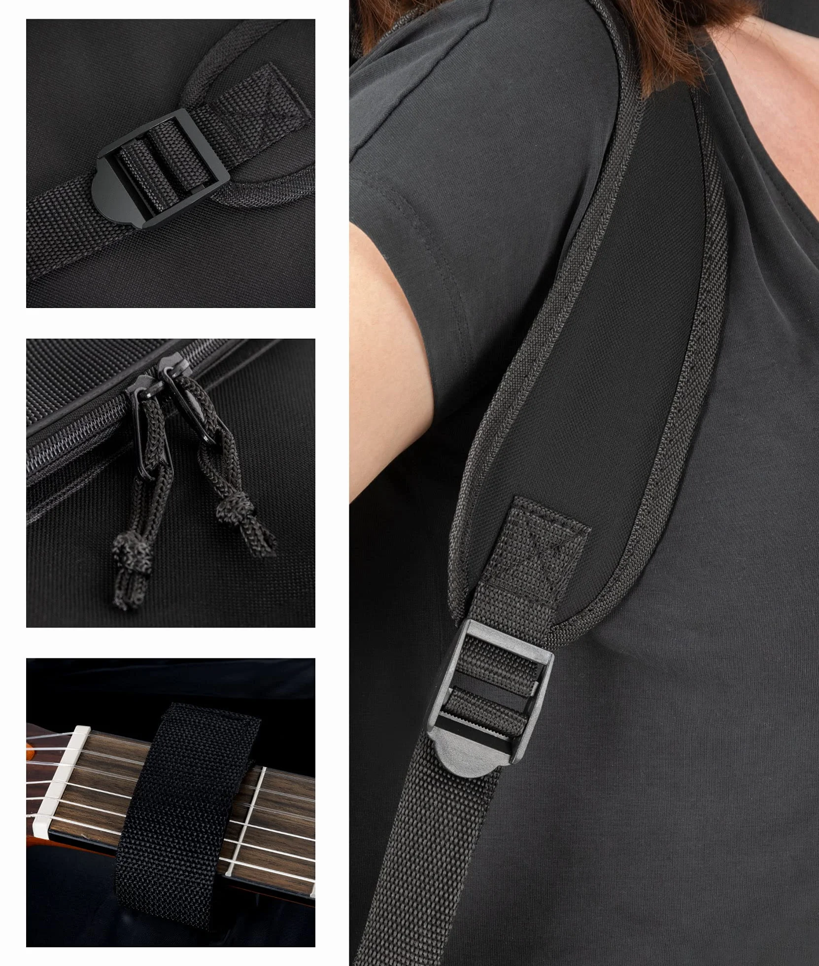 Rocktile Klasyczna torba na gitarę 3/4 i 7/8 (wyściełana torba Gigbag, zestaw plecakowy, 2 kieszenie zewnętrzne), czarna