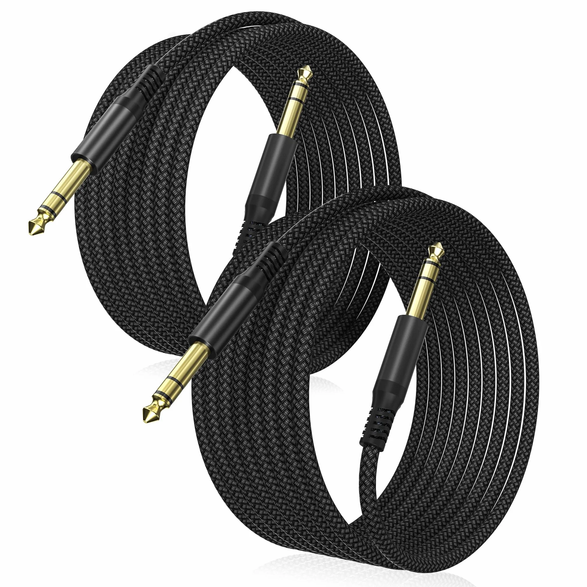 Elebase Stereo Kabel instrumentalny 6,35 mm (6 M/2 opakowanie) pleciony kabel nylonowy TRS 1/4 męski na męski do gitary elektrycznej, gitary basowej, klawiatury, stołu mieszanego