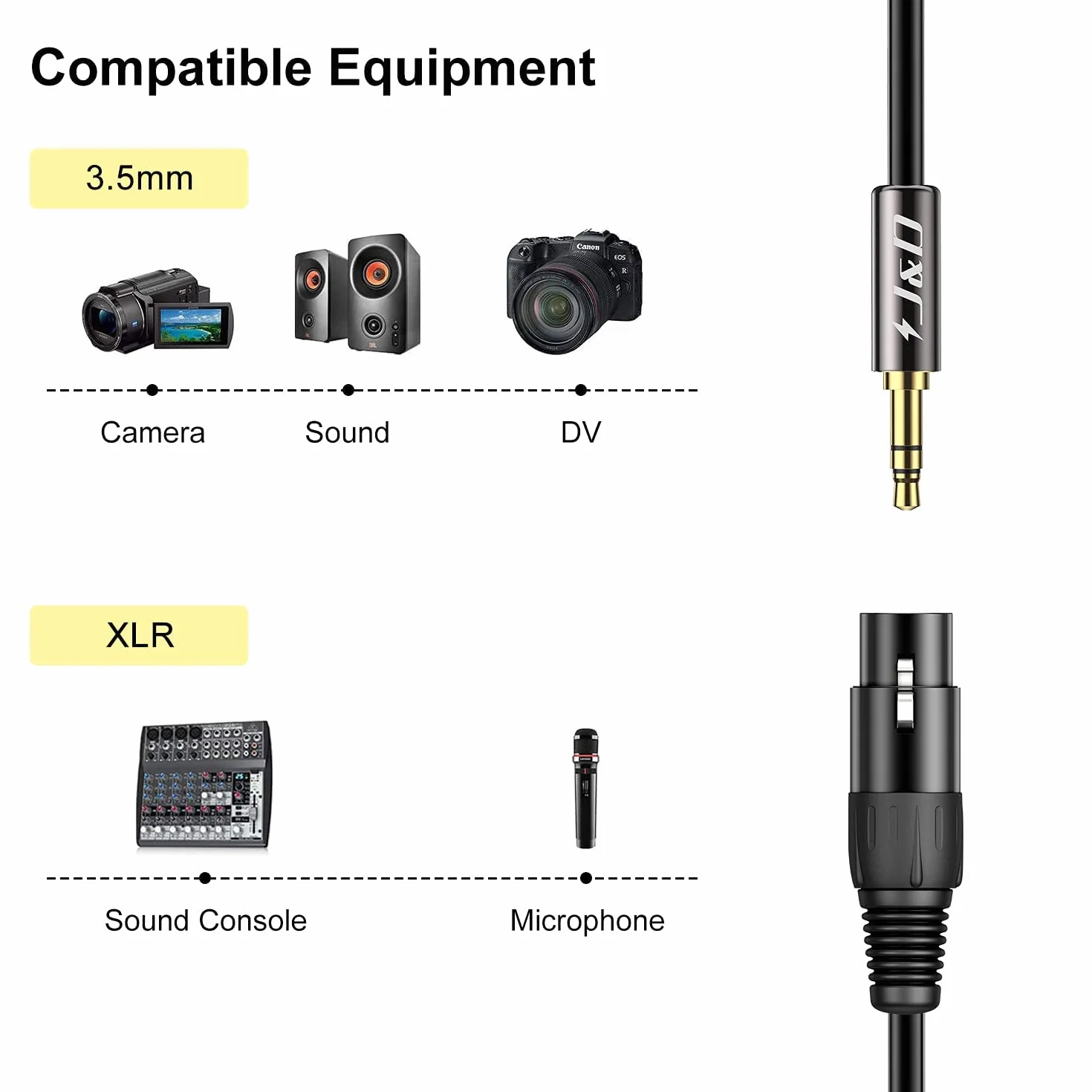 J&D Kabel mikrofonowy XLR na 3,5 mm, pozłacany, wytrzymały XLR żeński na 1/8 cala TRS męski zbalansowany adapter do lustrzanki cyfrowej, kamer, komputerowej karty dźwiękowej, 4,5 m