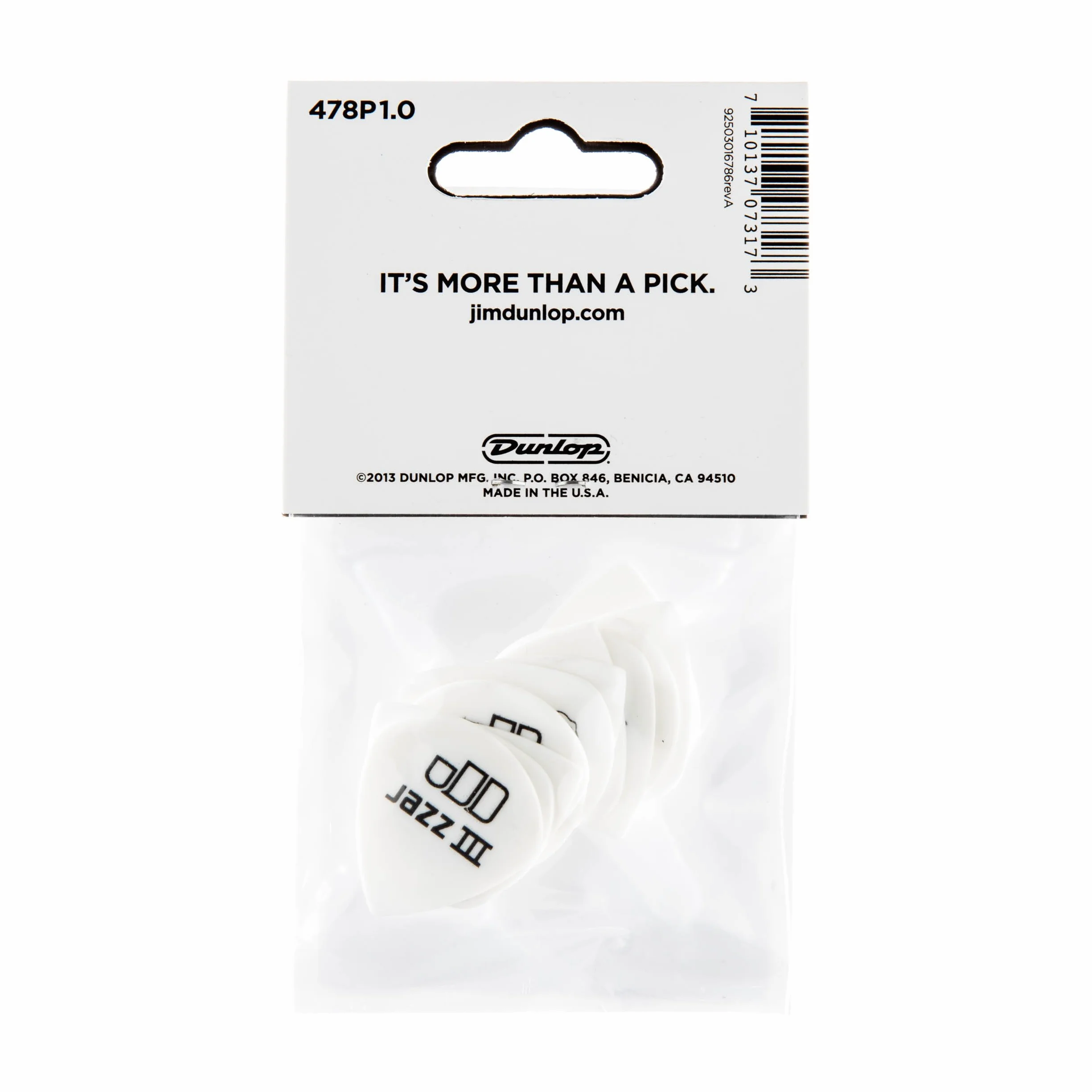 Jim Dunlop 478P 1 mm Tortex Jazz III kostka gitarowa - biała (12 sztuk)