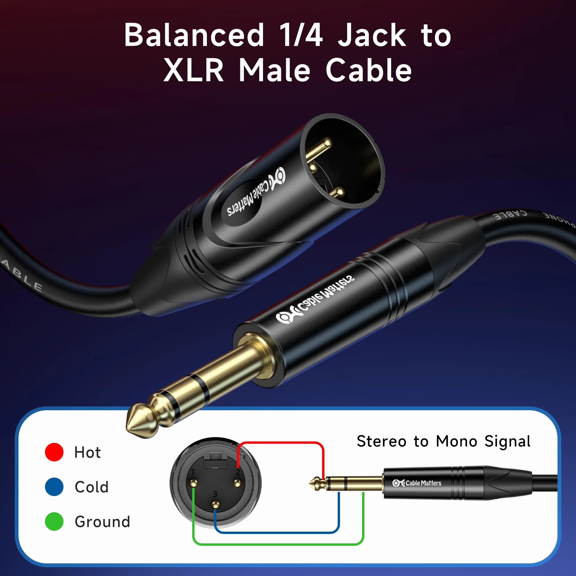 Cable Matters (kabel jack 0,9 m męski na męski do xlr, kabel TRS do XLR